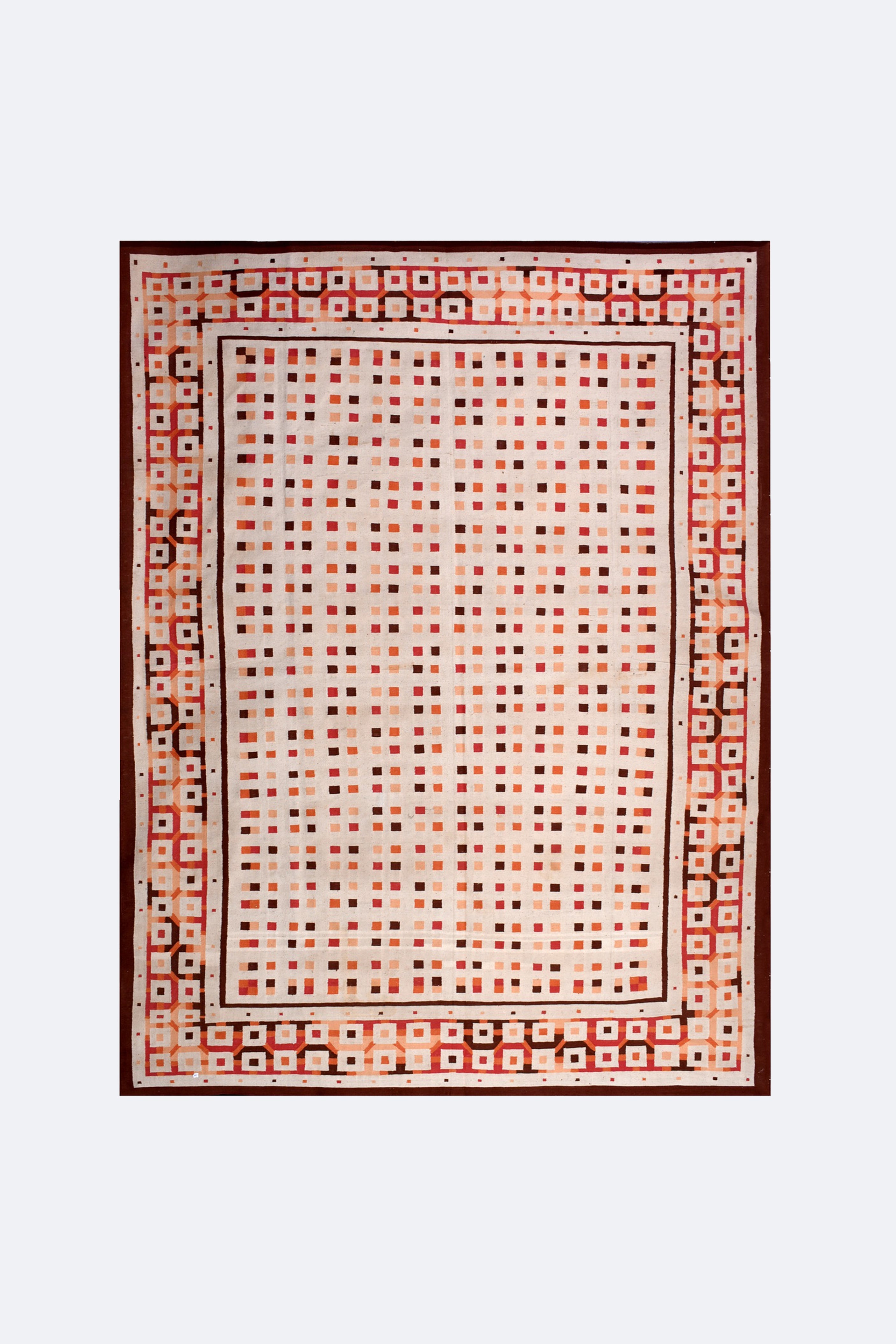 Geometric Reversible Flatweave Cotton Rug in Beige & Terracotta