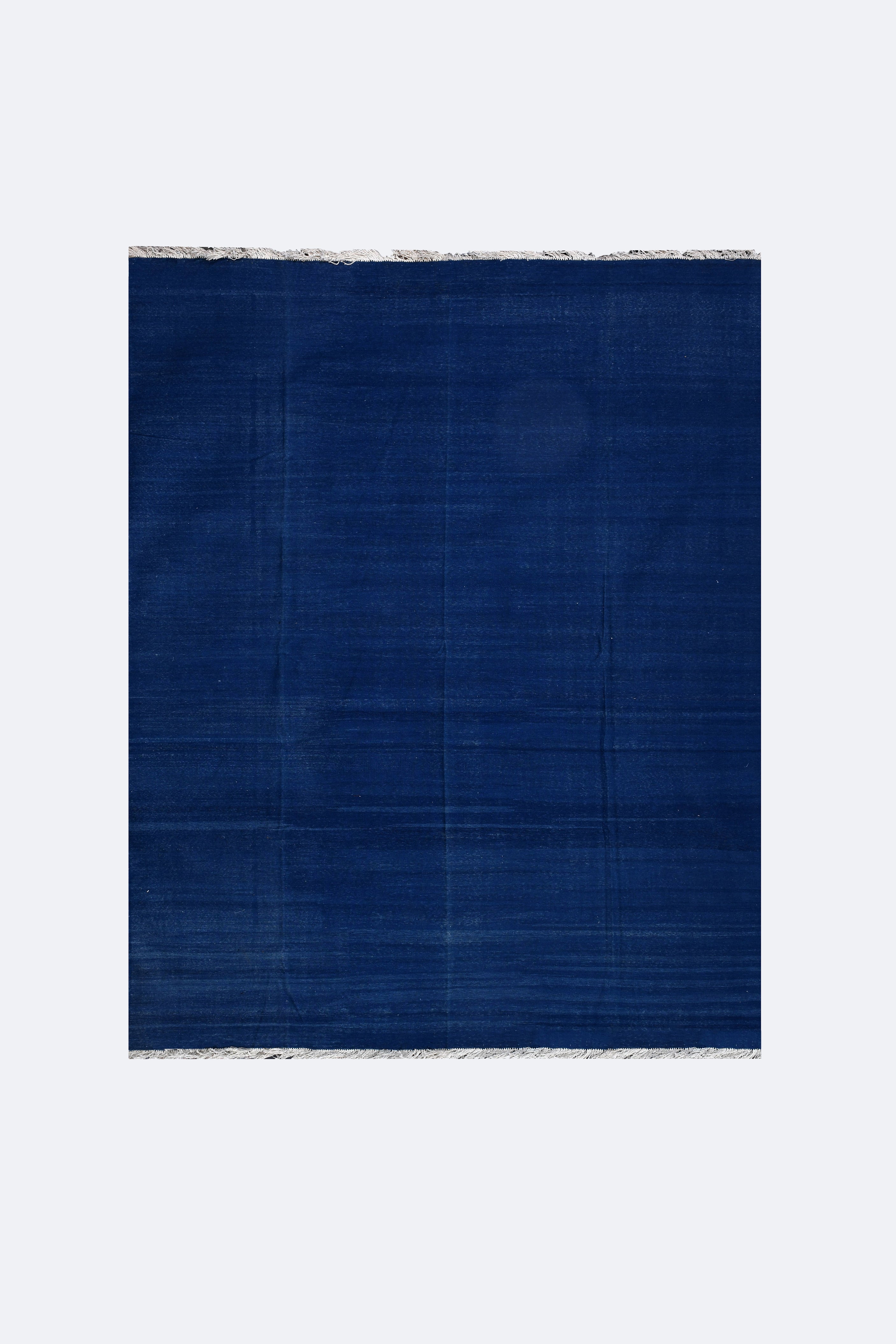 Solid Blue Distressed Reversible Wool Rug