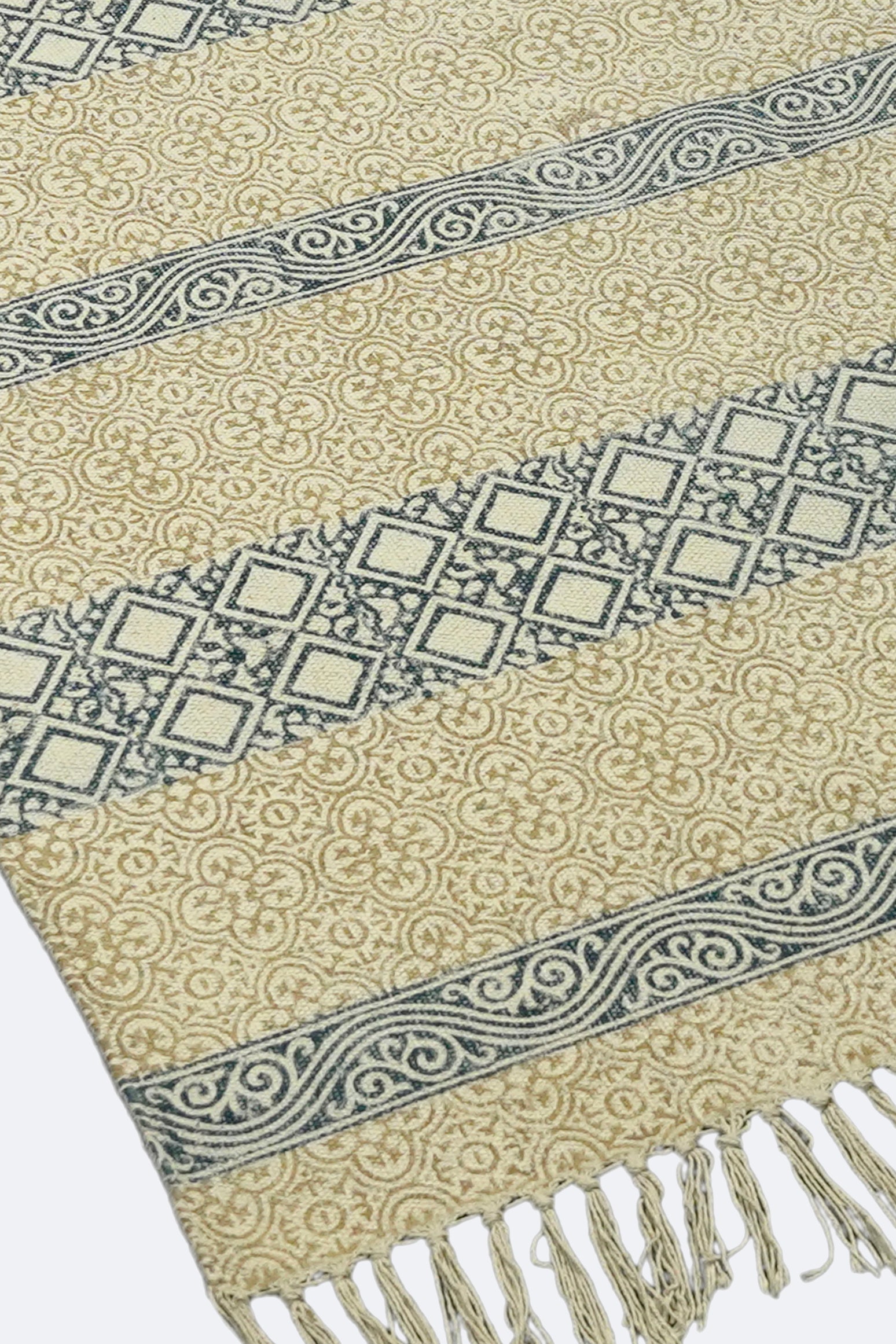 Blue Diamond Stripe Block Printed Jute Rug