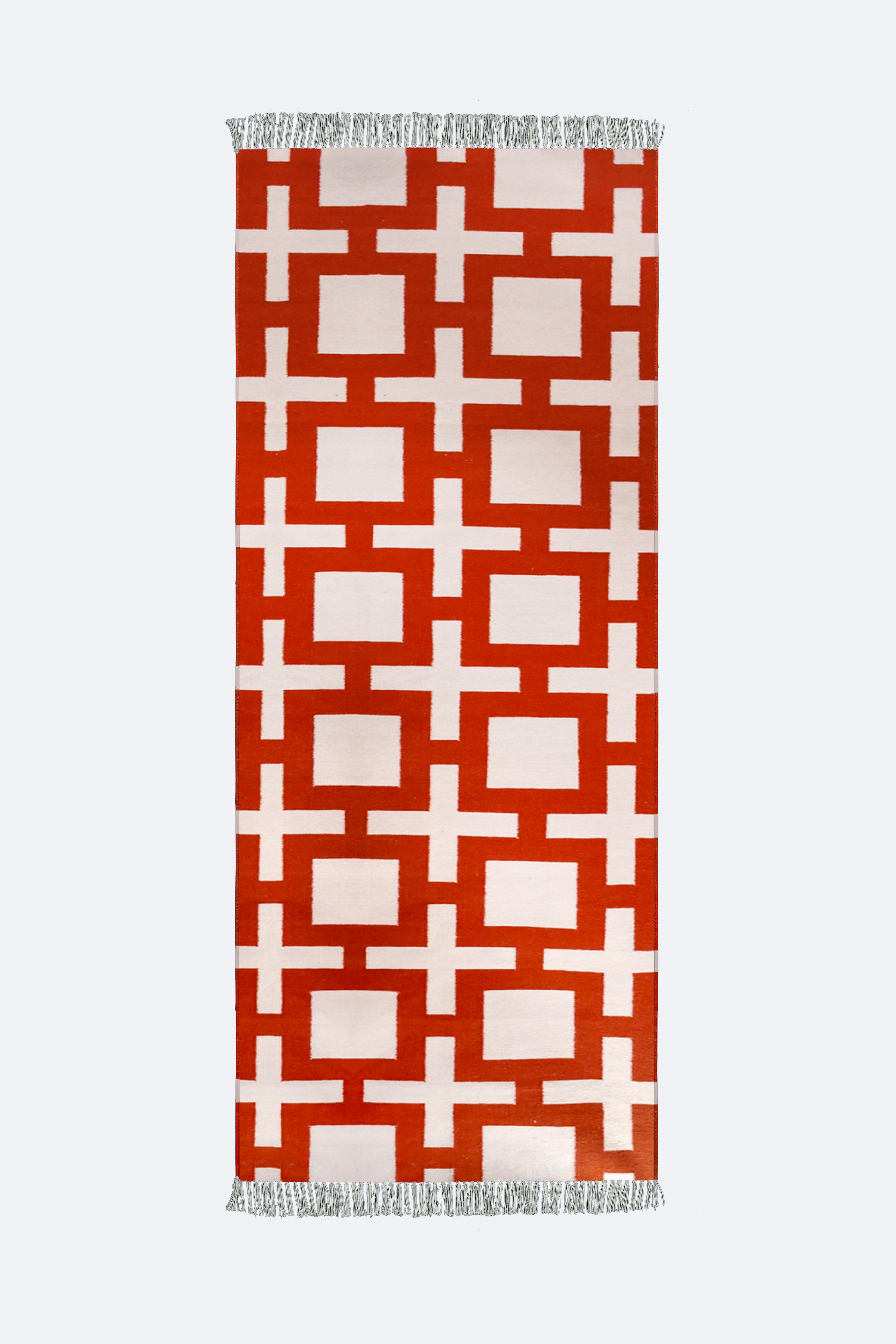 Rust Grid Handwoven Cotton Runner