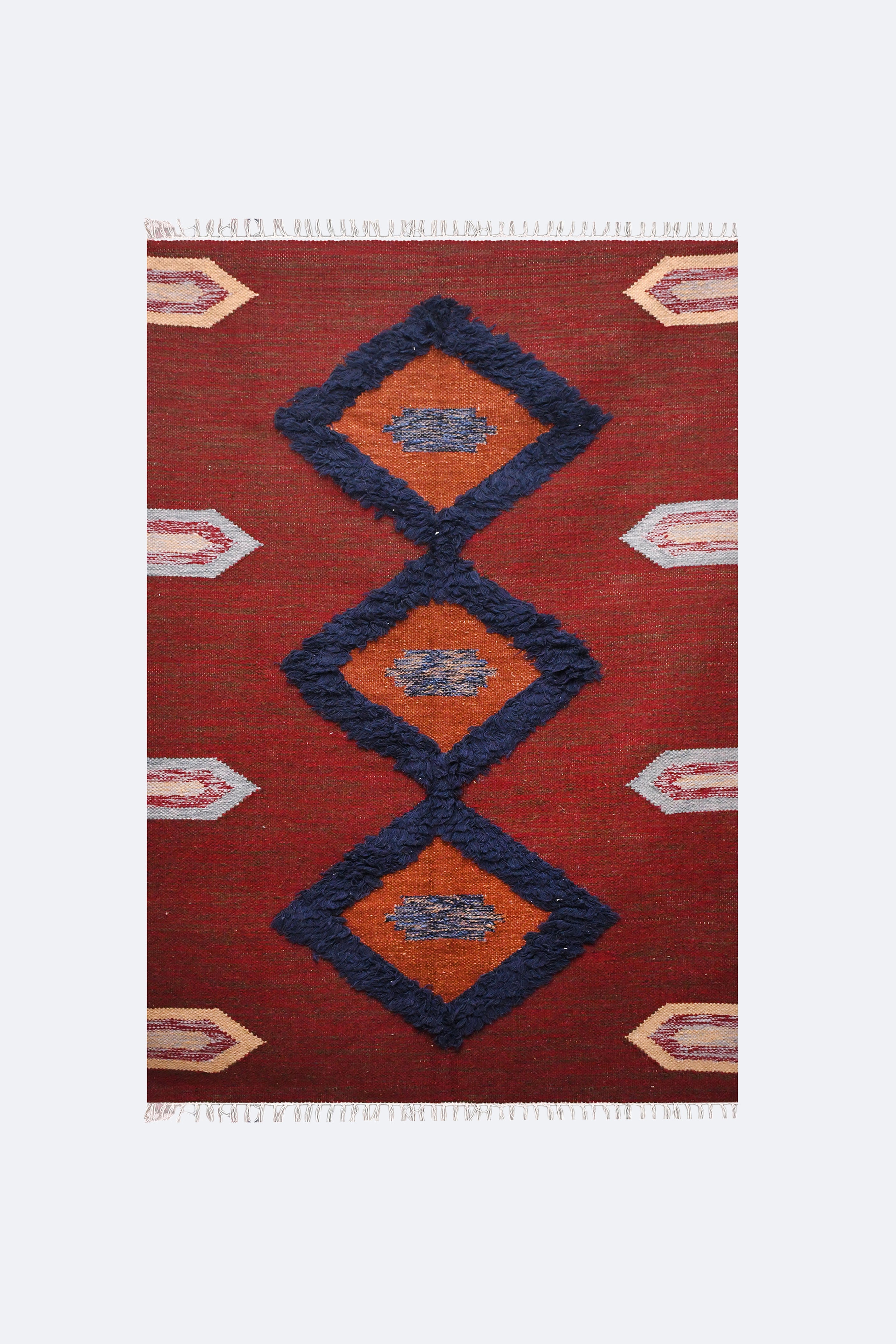 Textured Diamond High-Pile Woolen Rug