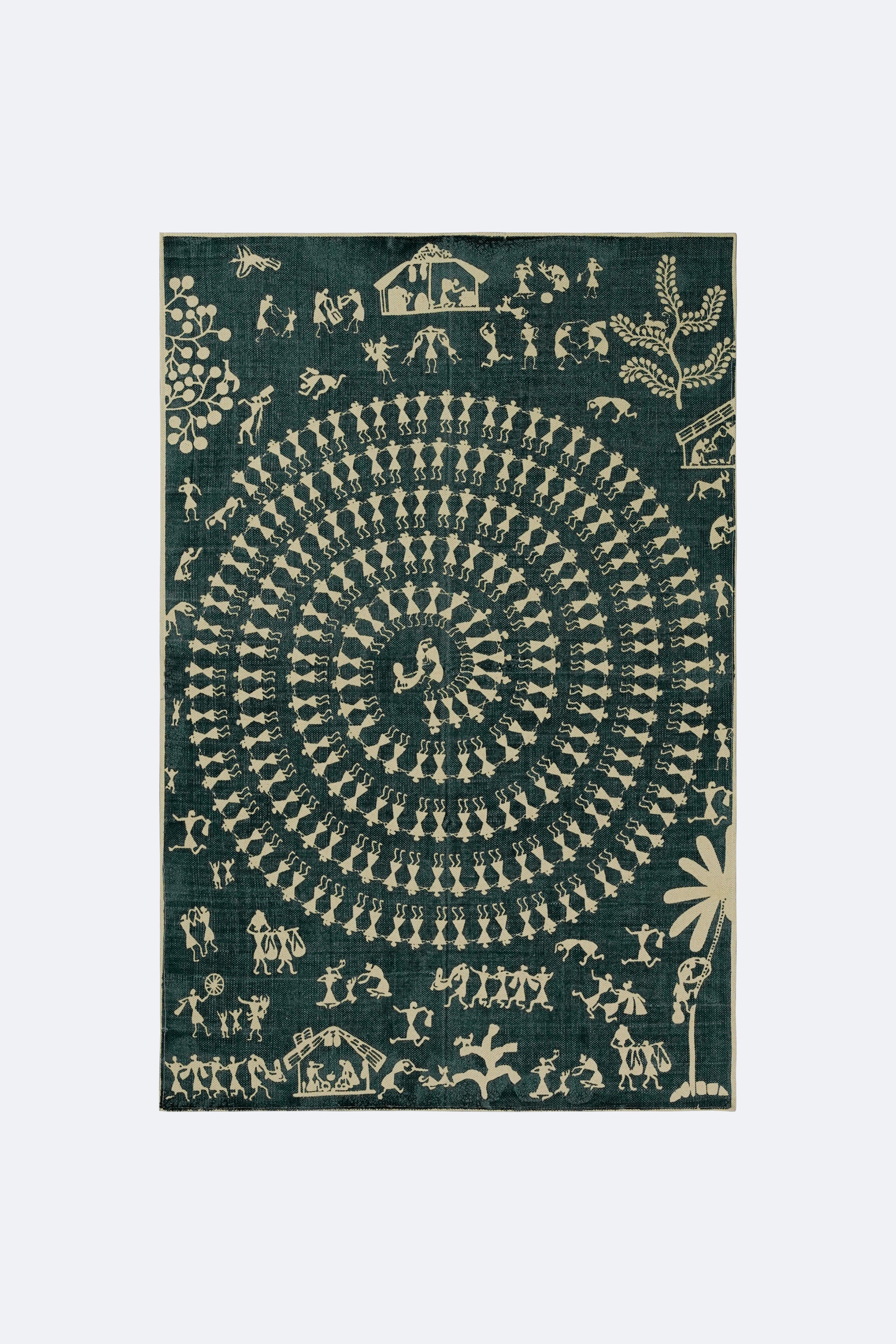 Tribal Circle Screen Printed Rug – Blue