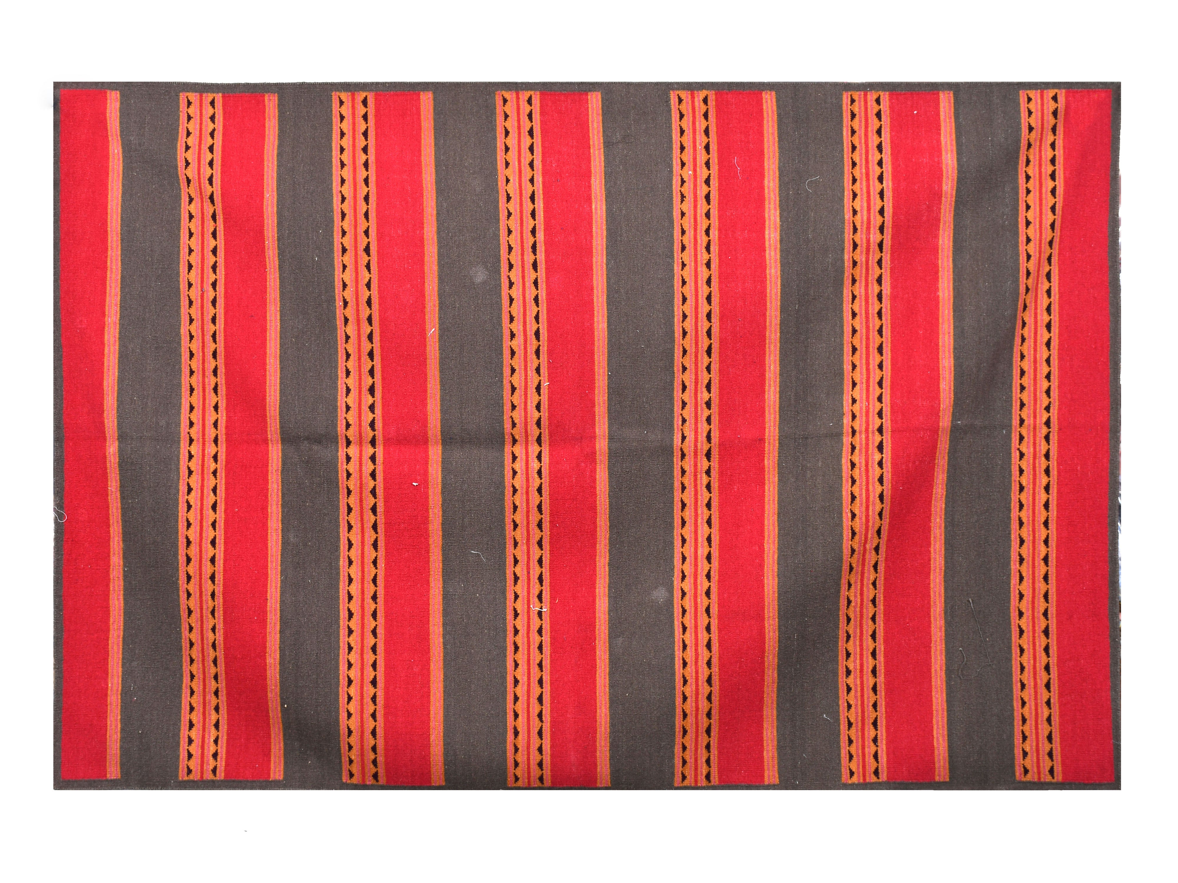 Handwoven Stripped Rug in Brick red, Brown and Mustard yellow- Wool