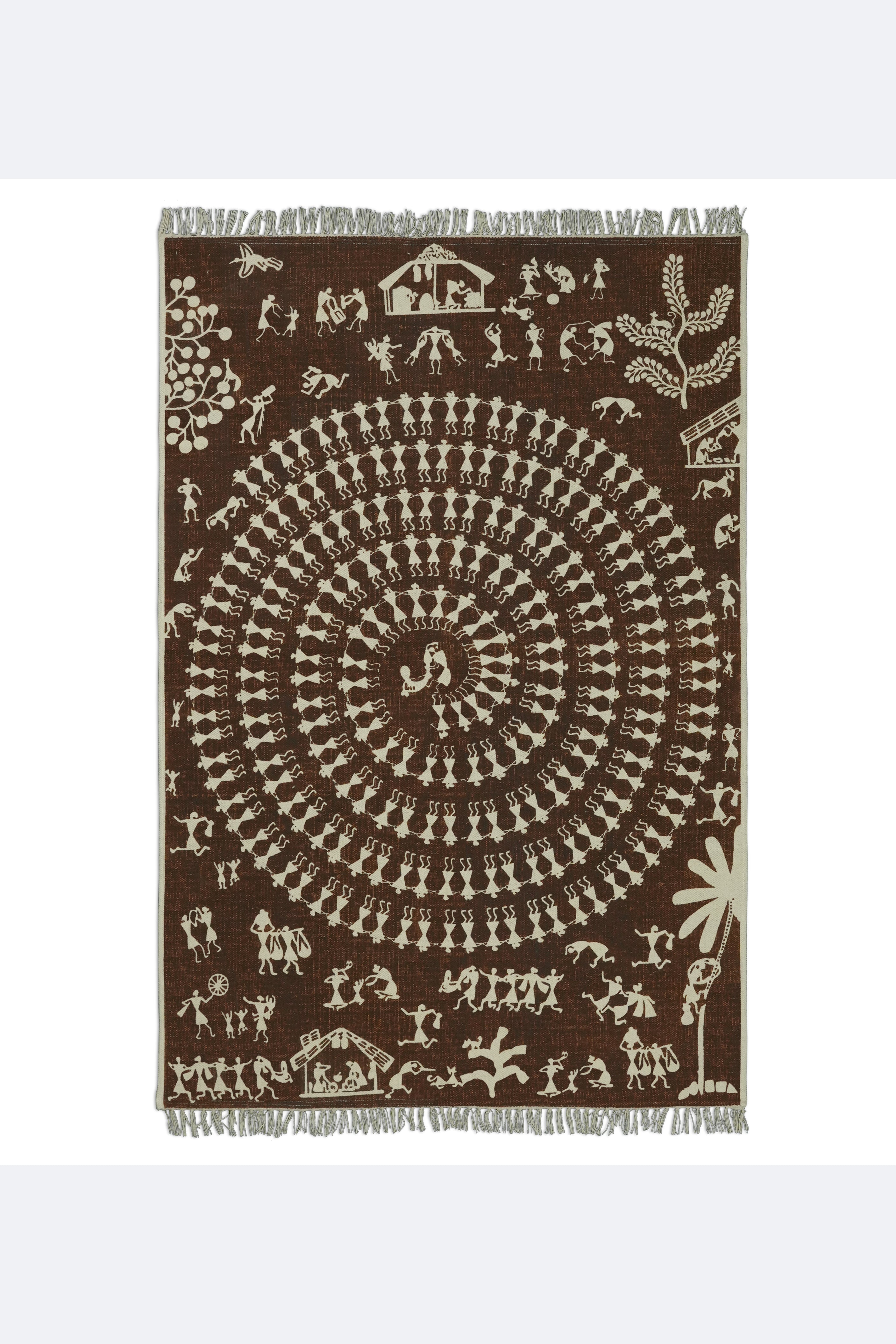 Tribal Circle Screen Printed Rug – Brown