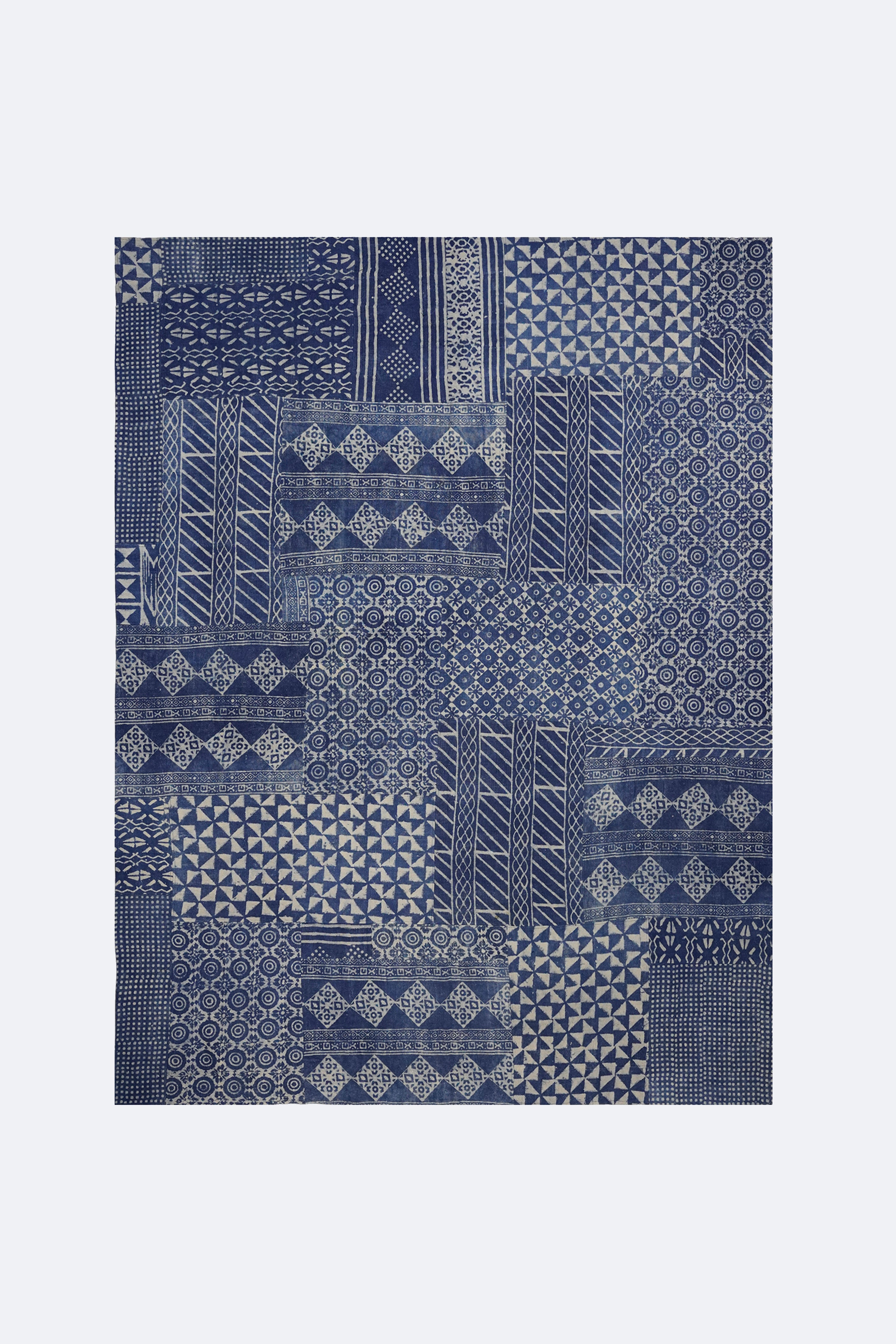 Indigo Block Print Patchwork Handmade Cotton Rug
