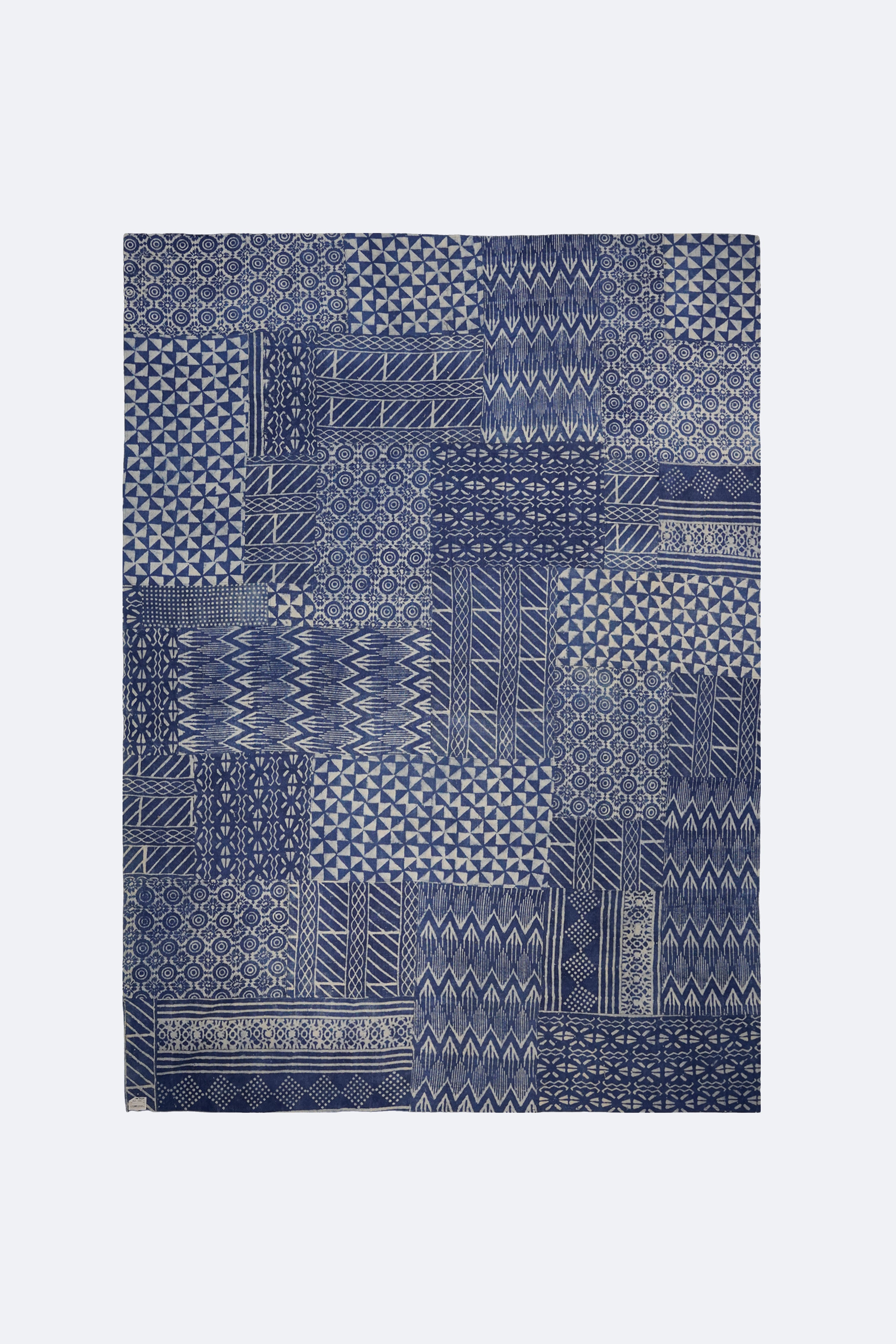 Indigo Block Print Patchwork Rug