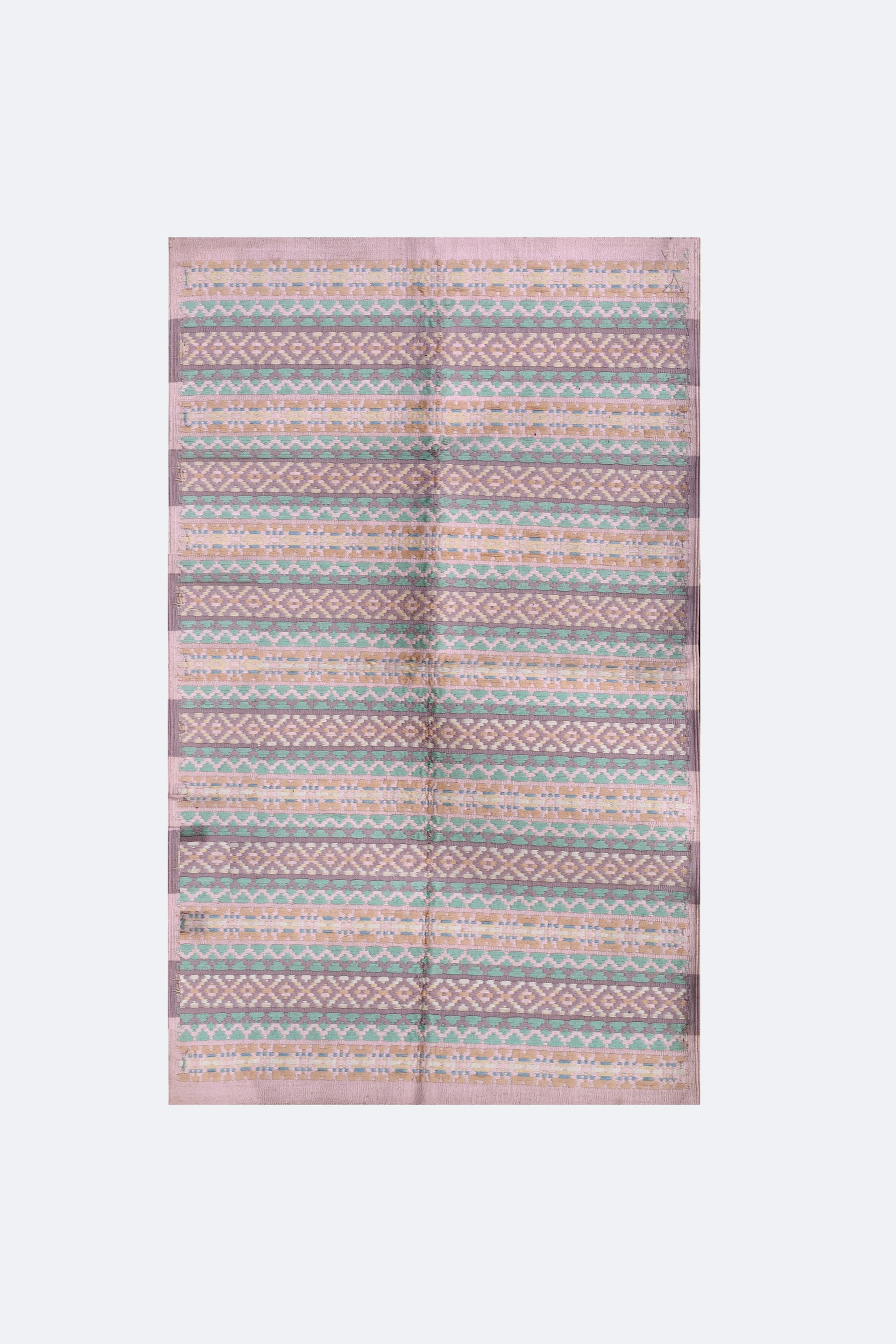 Soft Geometric Handwoven Reversible Cotton Rug in Mint & Lilac