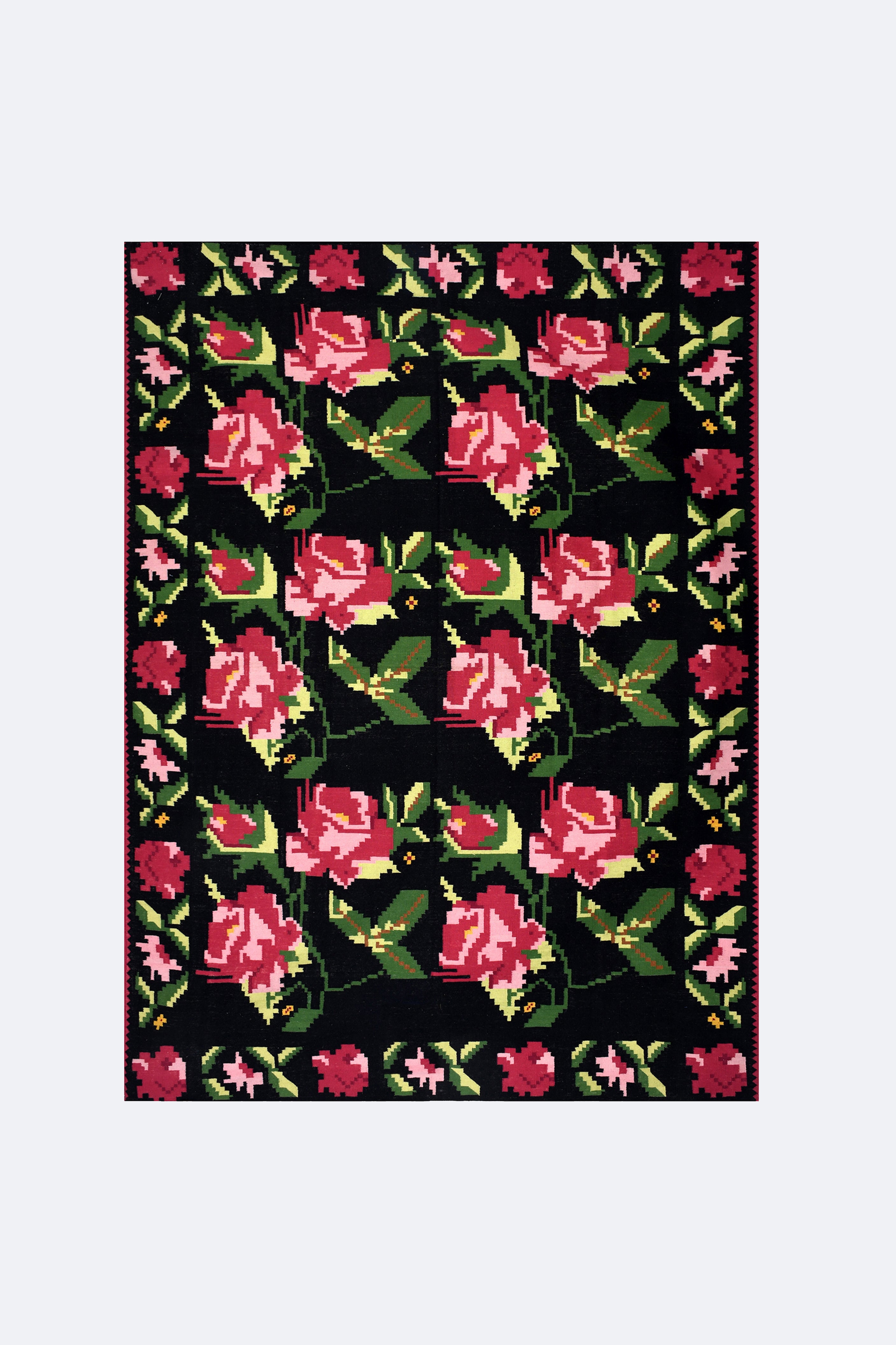 Midnight Rose Wool Dhurrie Rug