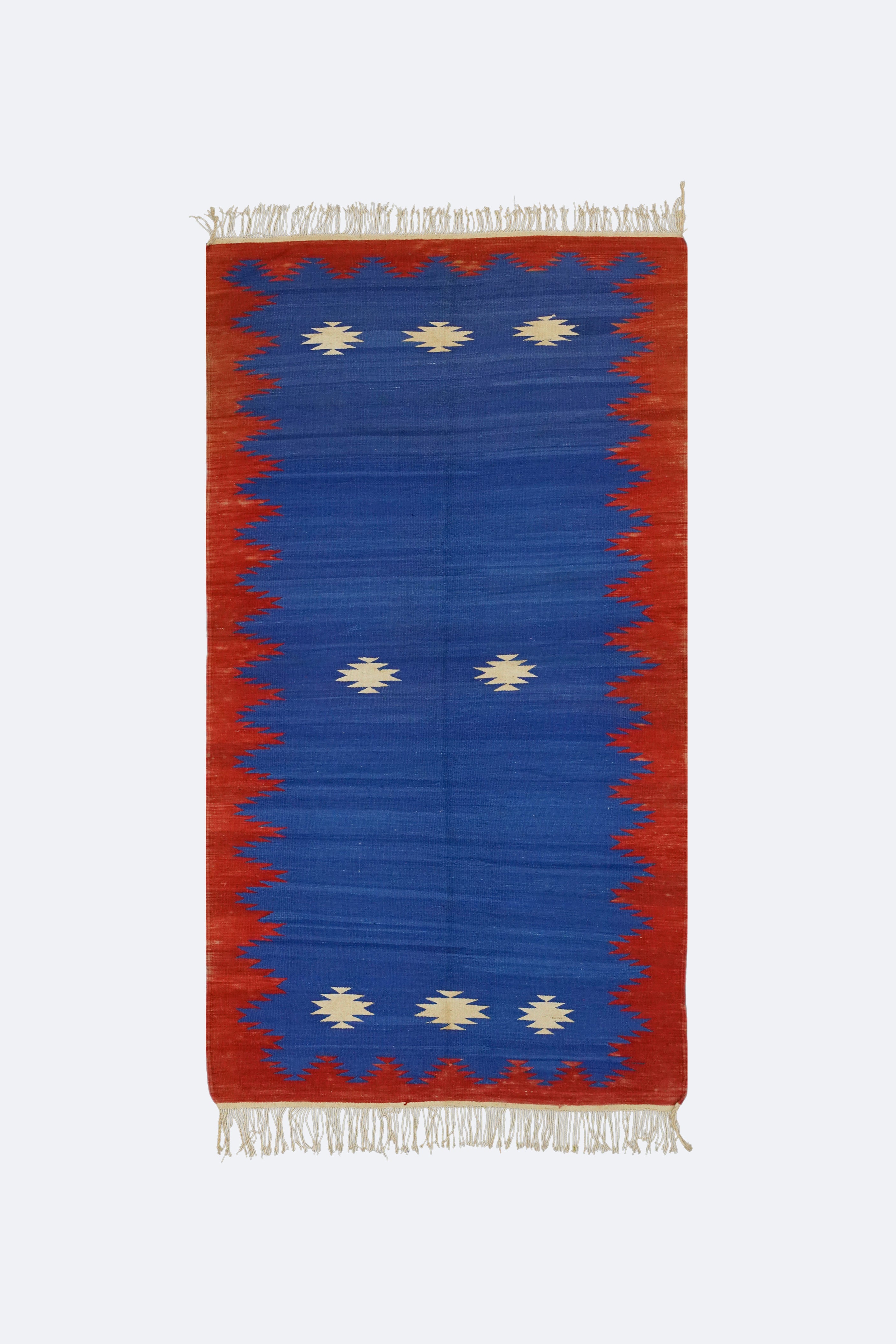 Handwoven Blue & Red Punjabi Dhurrie