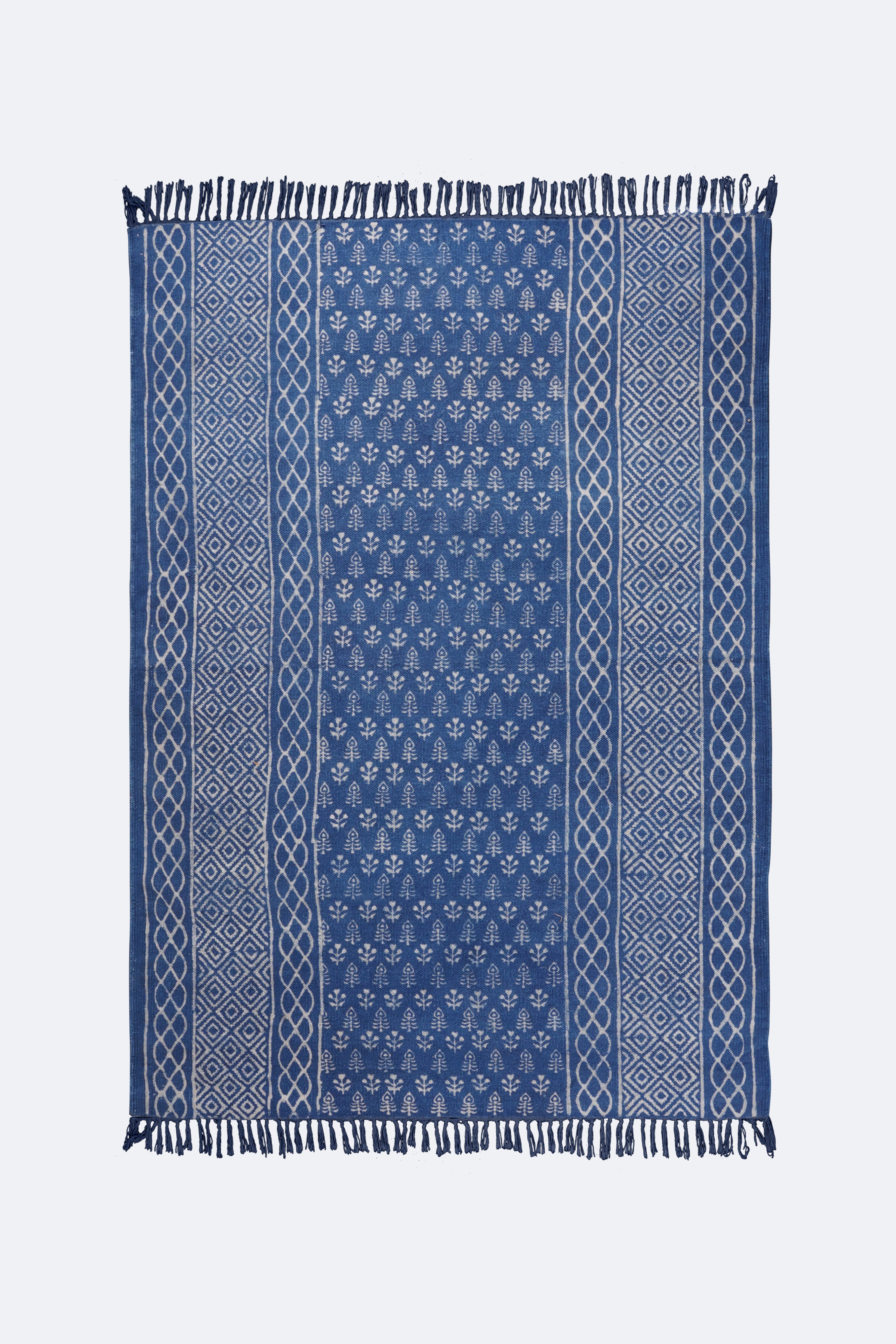 Indigo Diamond Lattice Cotton Printed Rug
