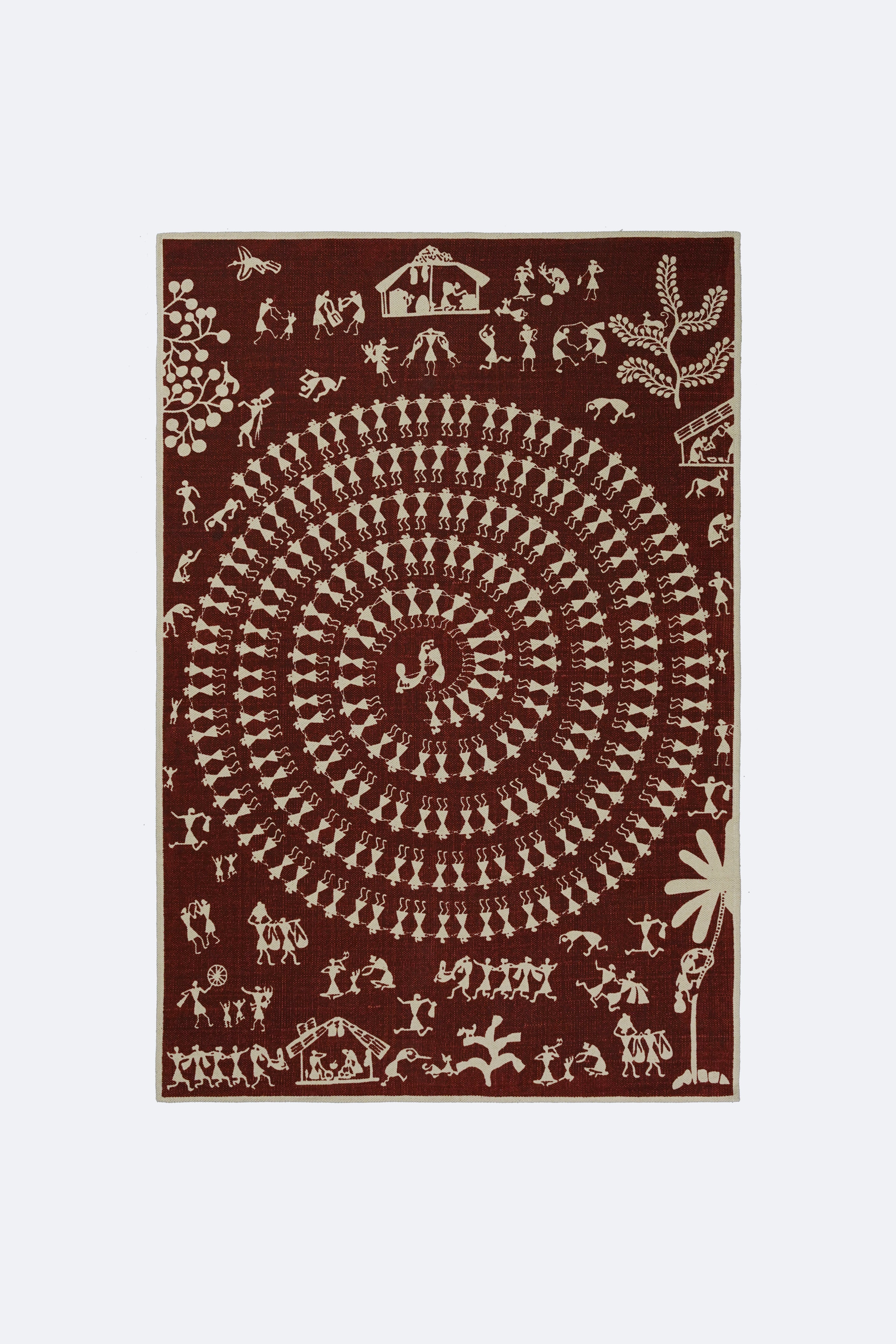 Tribal Circle Screen Printed Rug – Rust