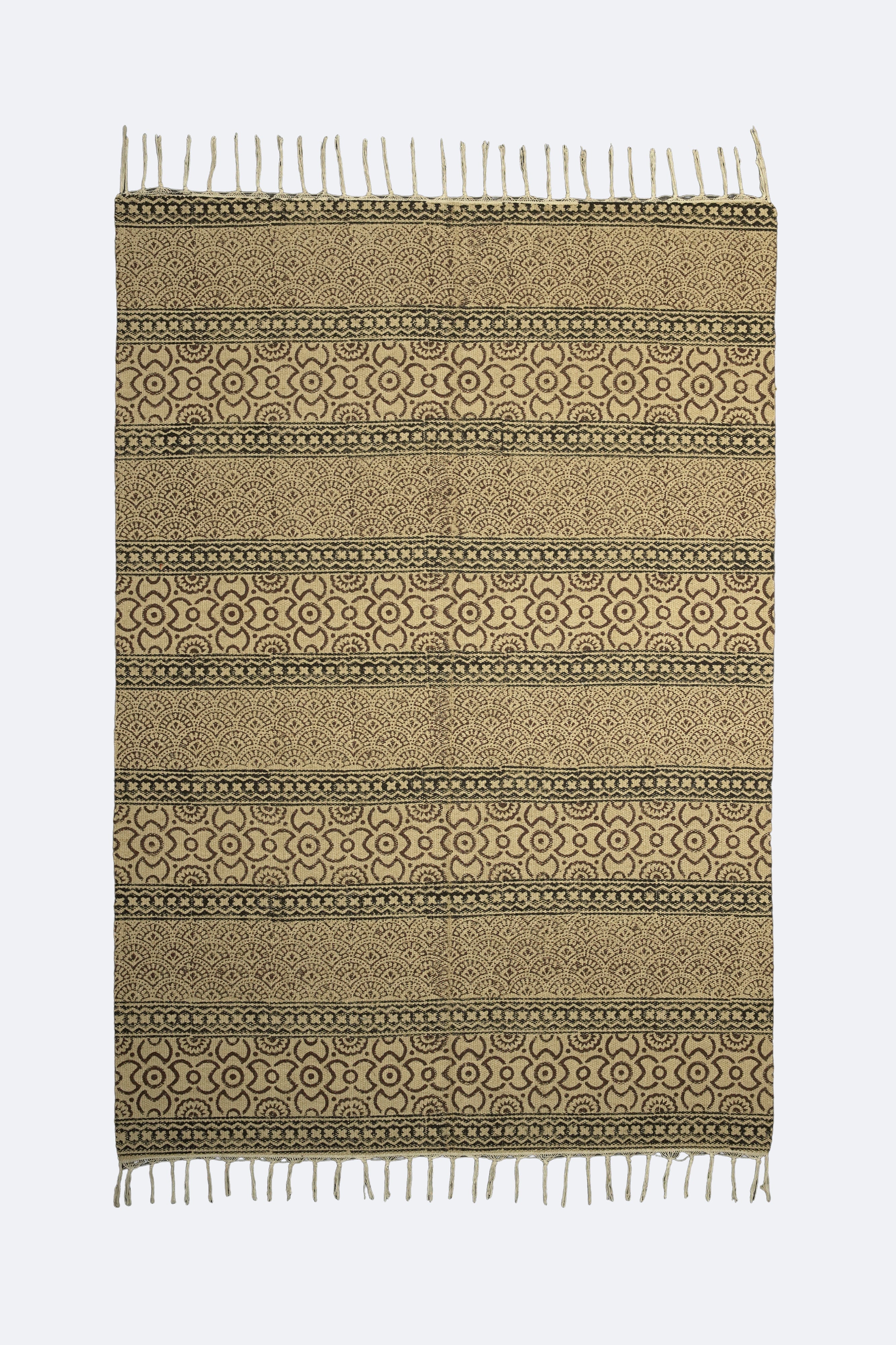 Heritage Stripe Block-Printed Jute Rug – Sand, Brown & Olive