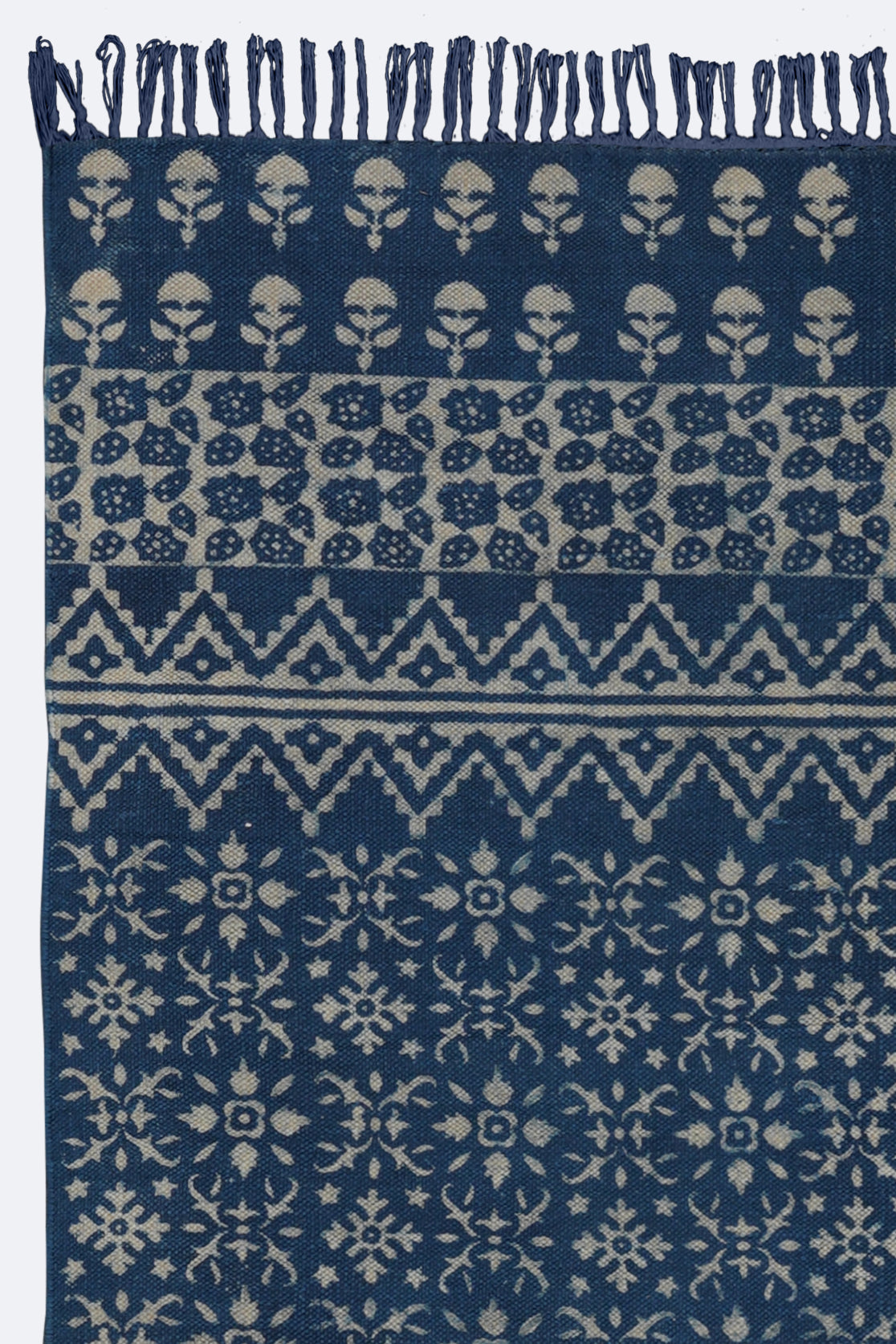 Indigo Mosaic Block Printed Rug