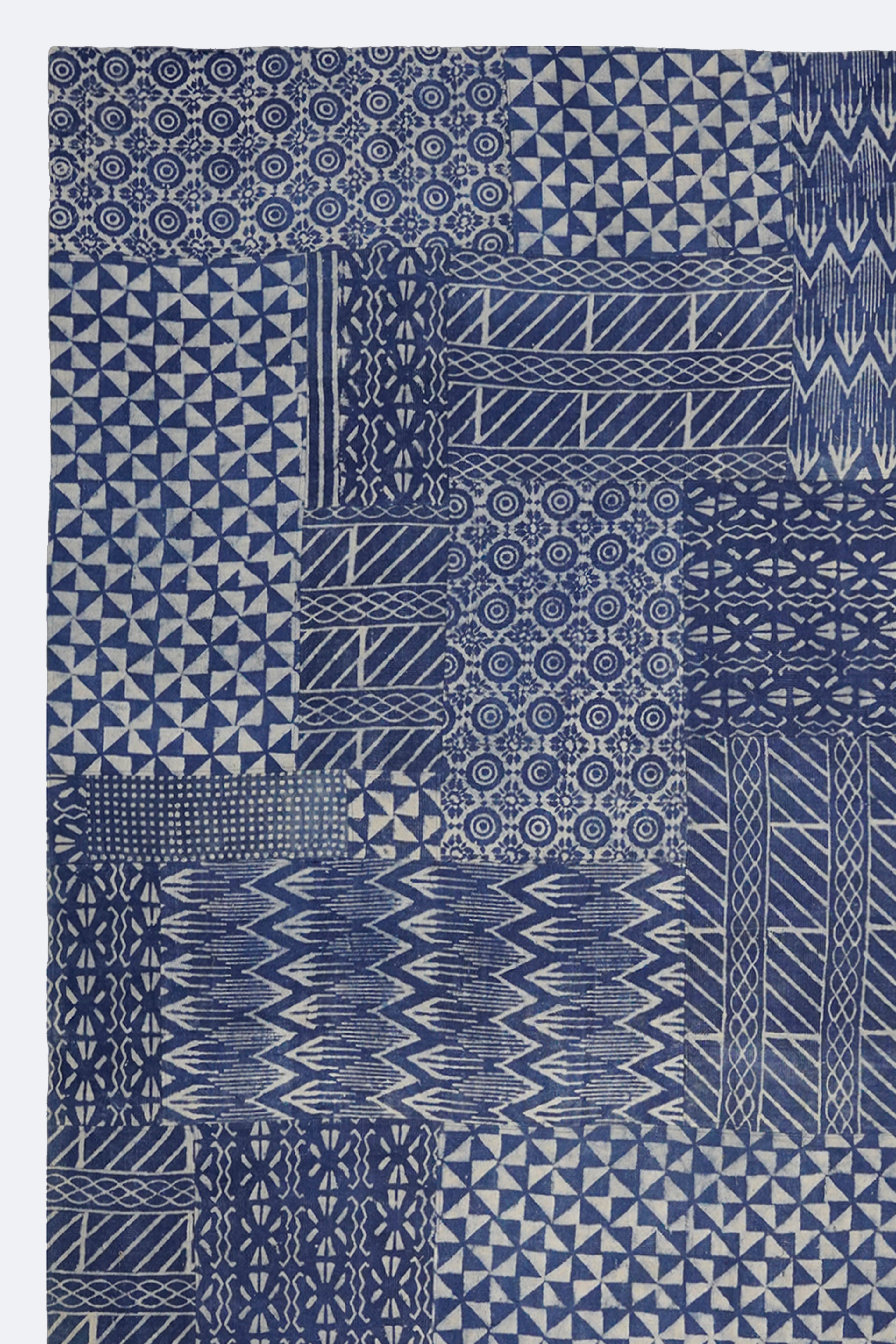 Indigo Block Print Patchwork Rug