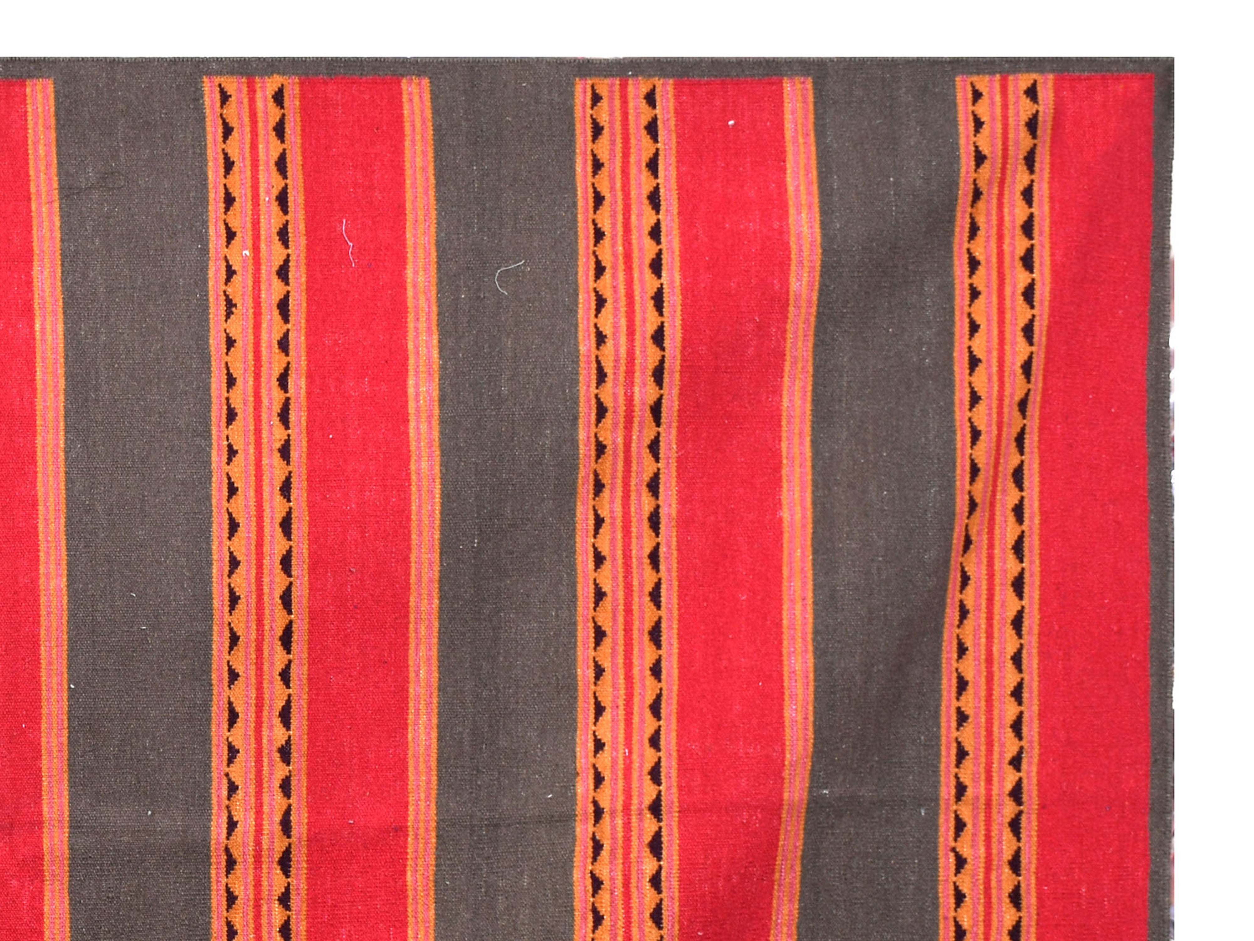Handwoven Stripped Rug in Brick red, Brown and Mustard yellow- Wool