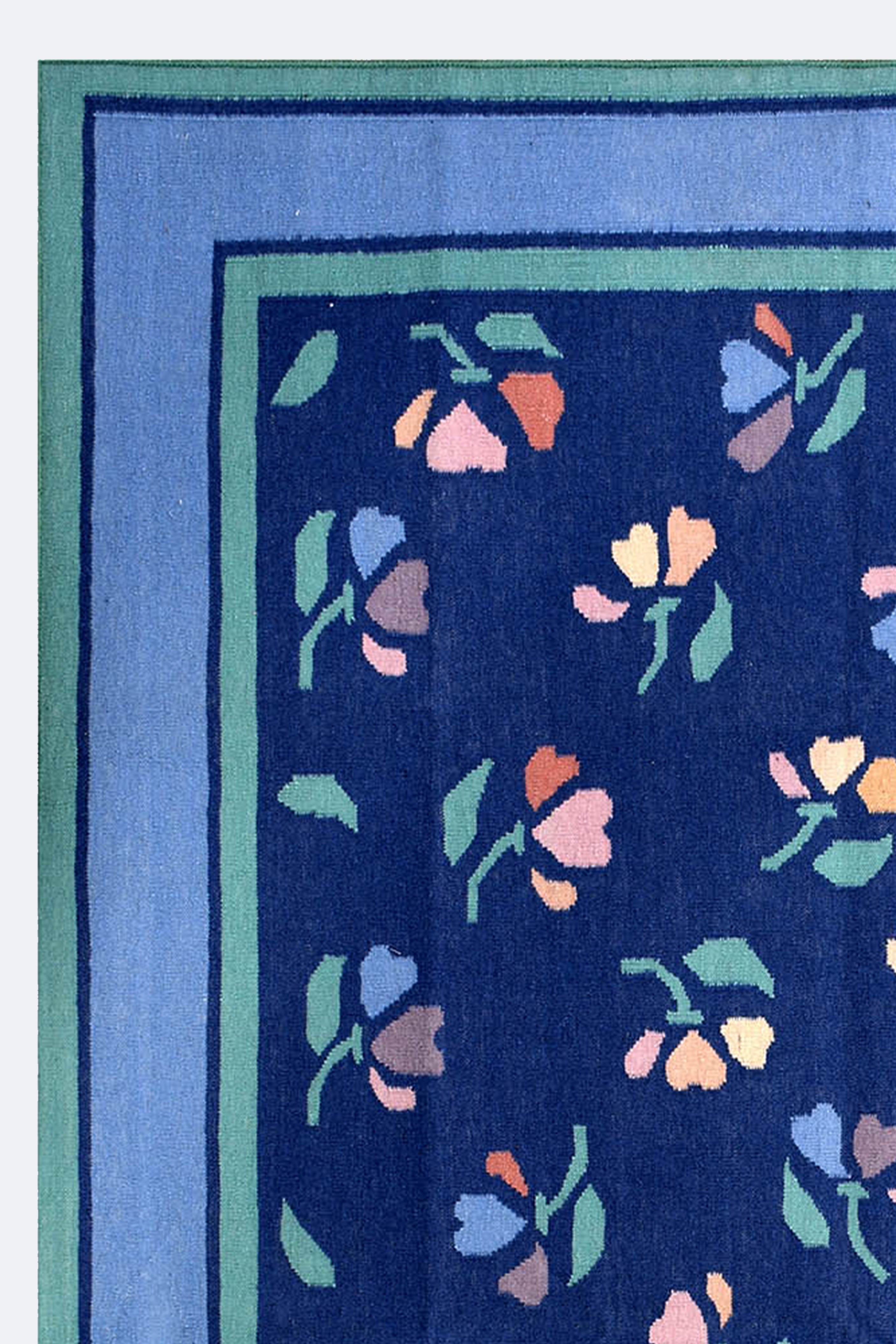 Midnight Bloom Handwoven Reversible Wool Rug