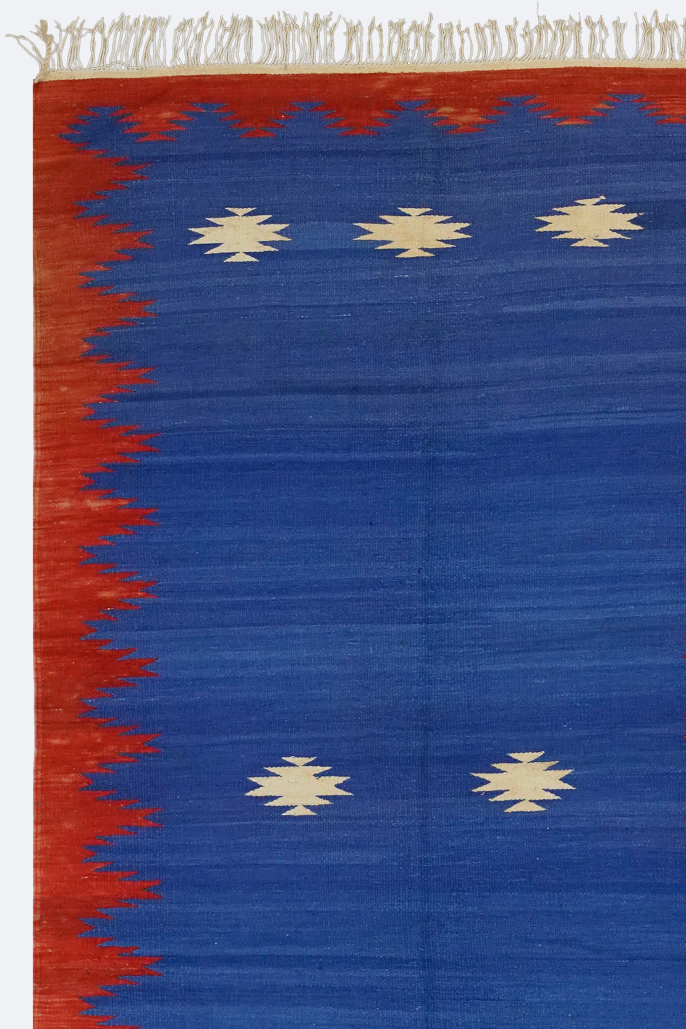 Handwoven Blue & Red Punjabi Dhurrie