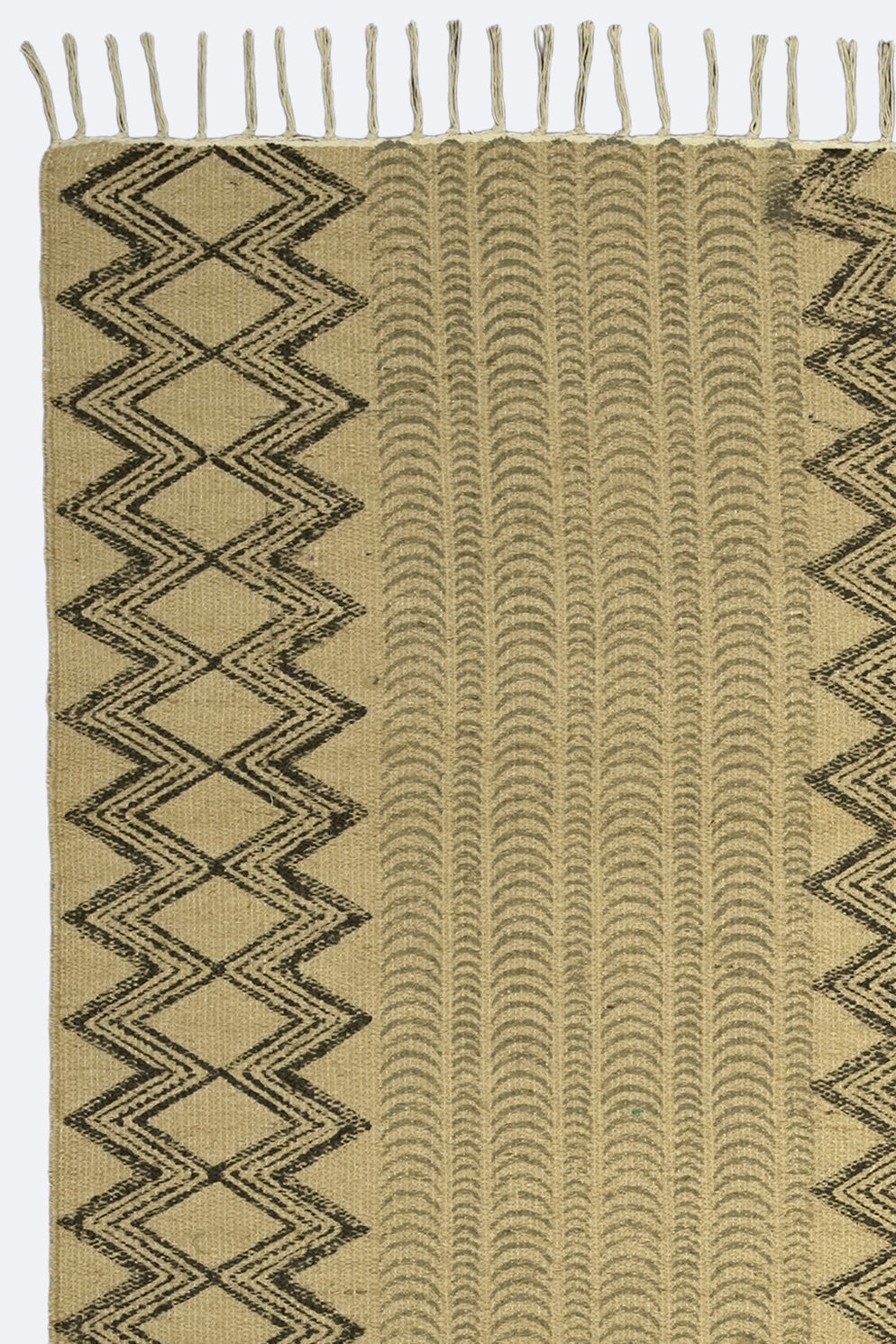 Chevron Stripe Block-Printed Jute Rug – Sand & Black