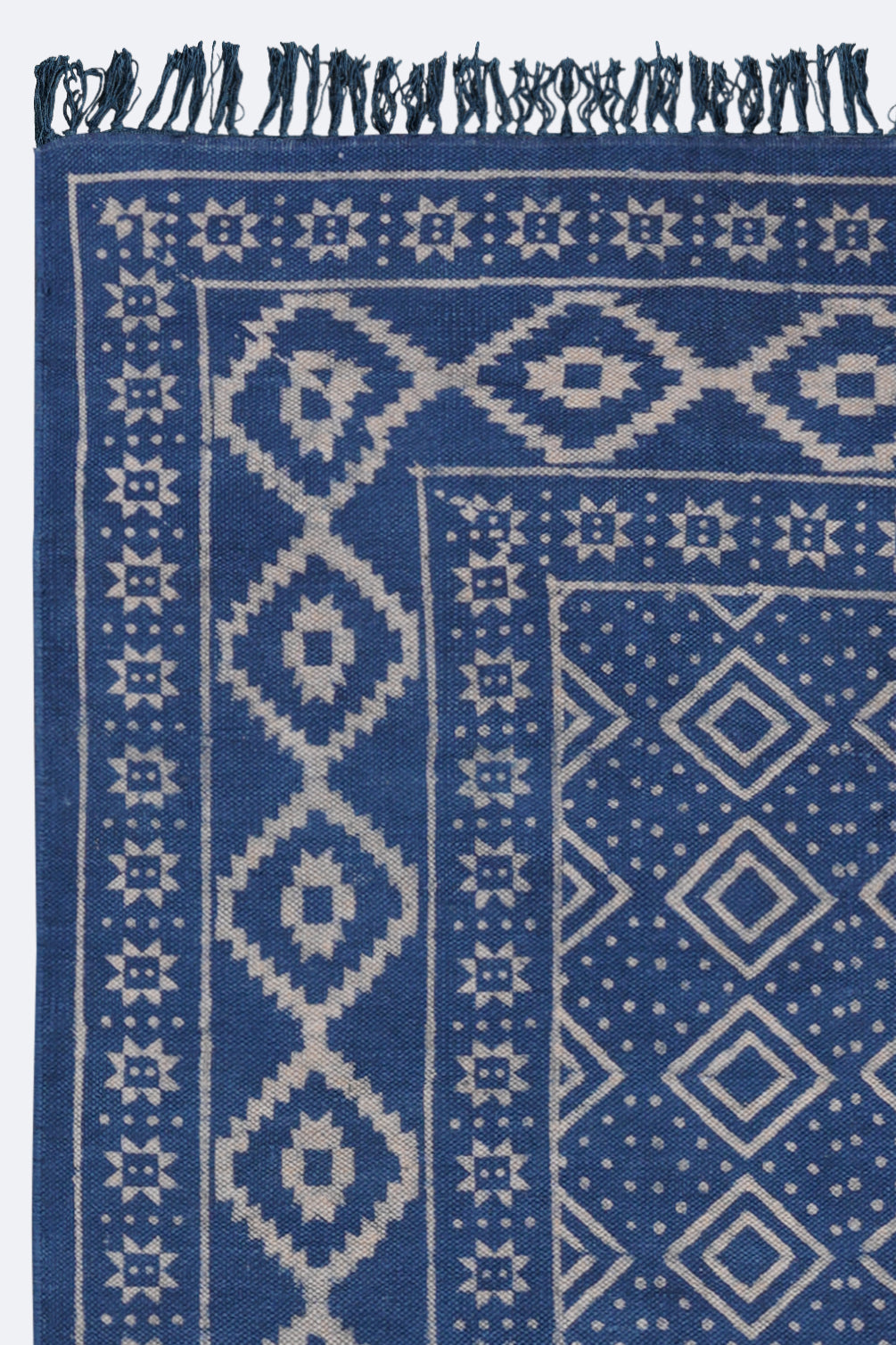 Indigo Diamond Frame Block Printed Rug