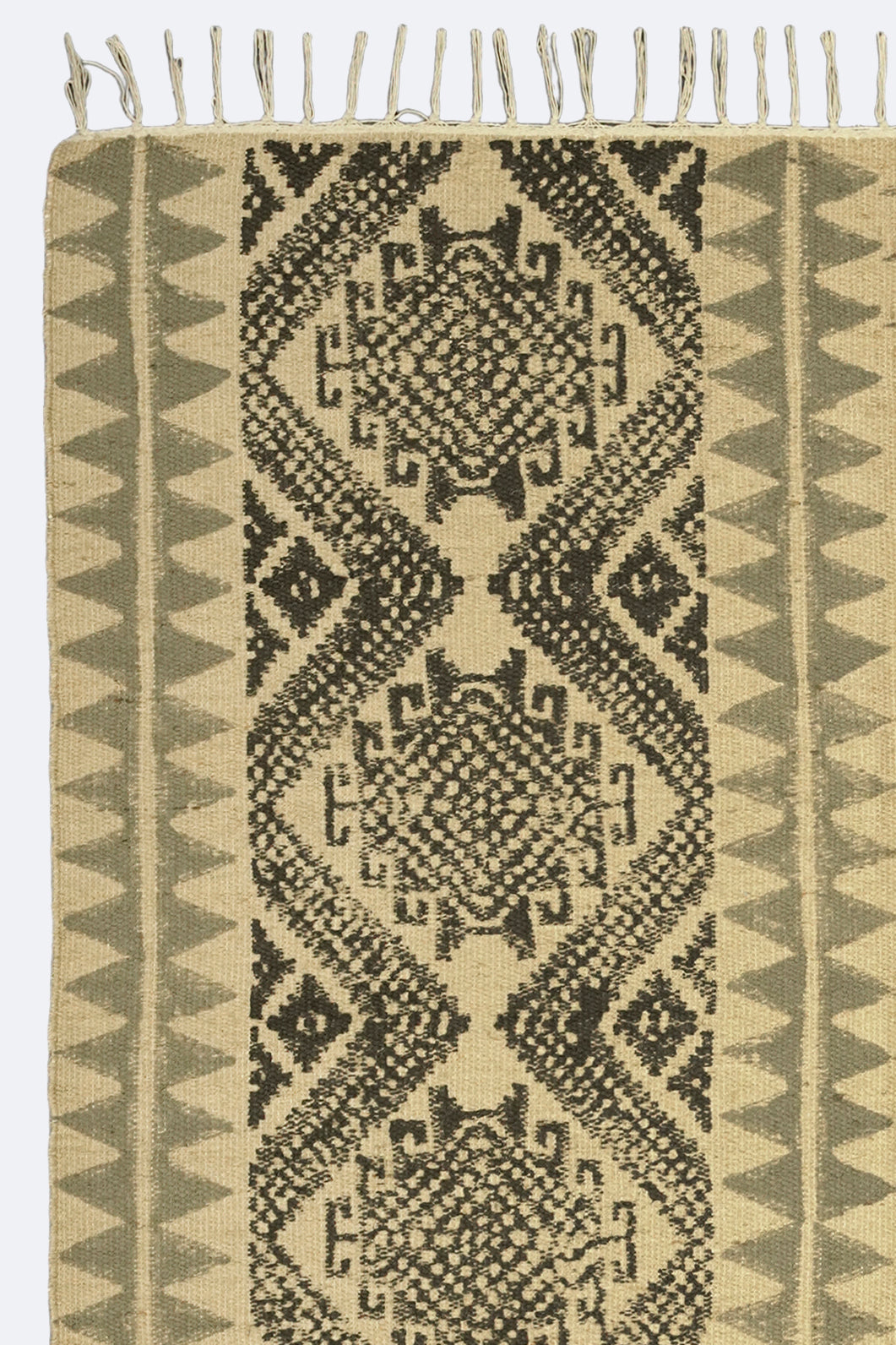 Tribal Medallion Block-Printed Jute Rug – Black & Sand