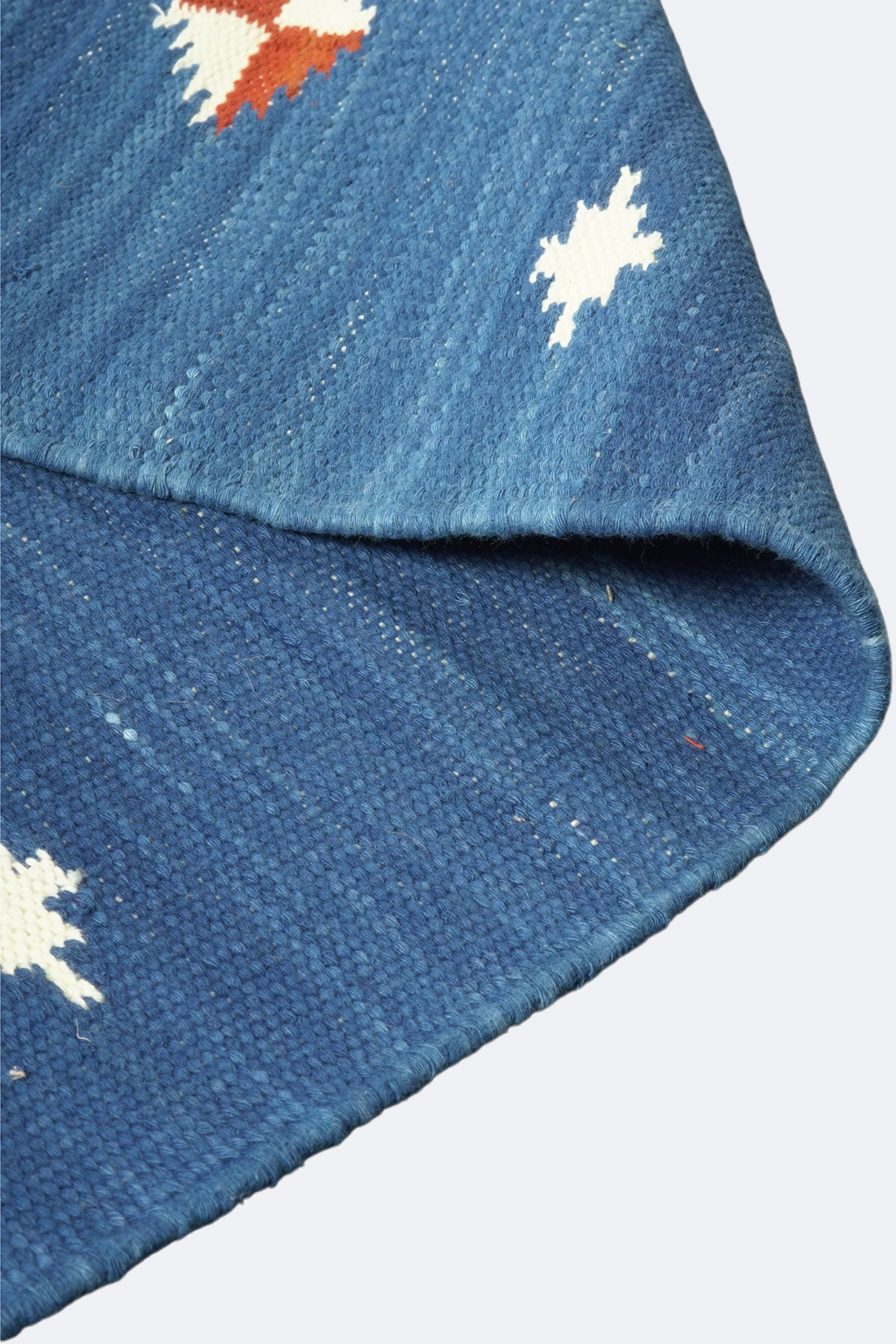 Blue Geometric Reversible Cotton Flatweave Rug