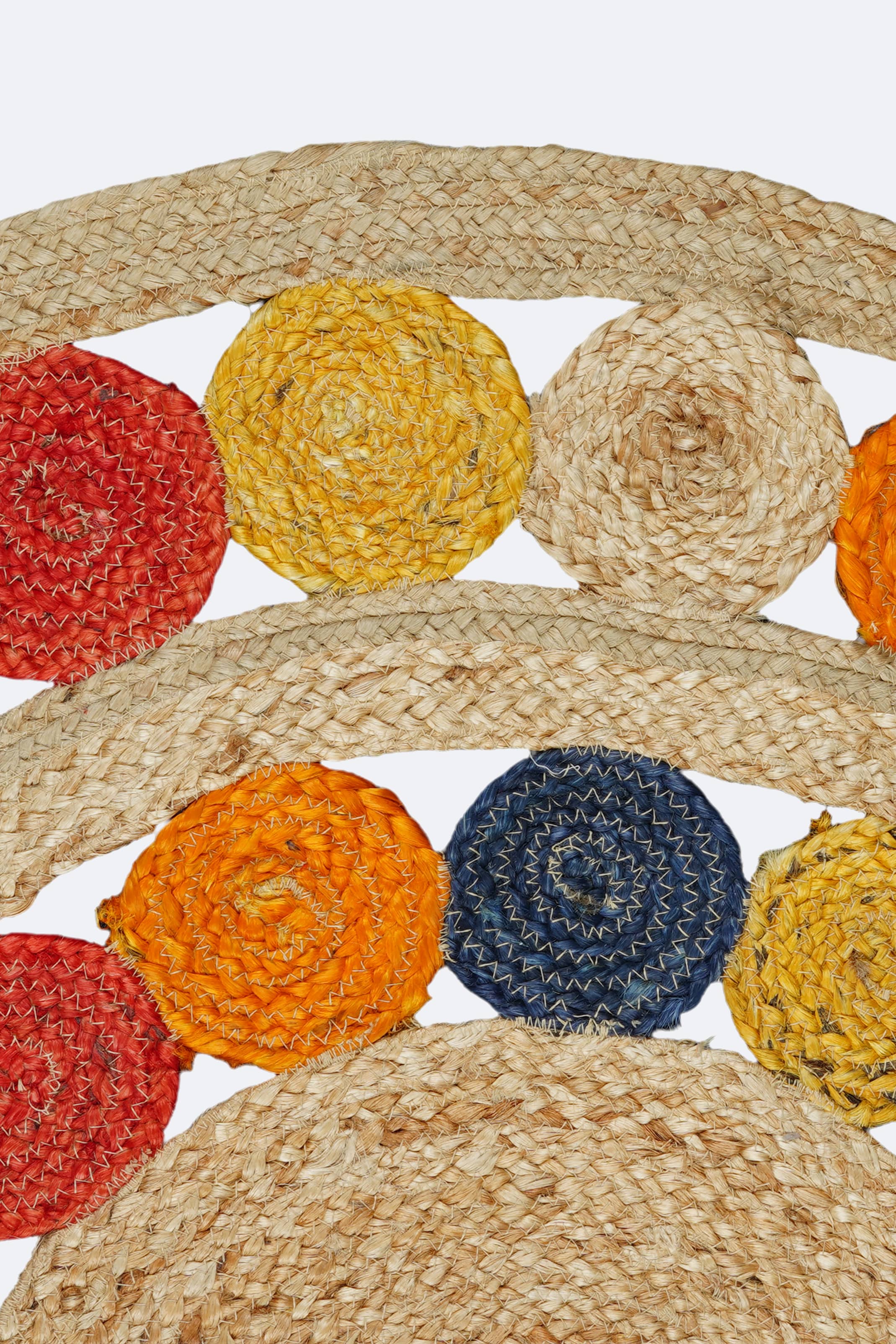 Multicolour Jute Circle Rug with Open Weave Design
