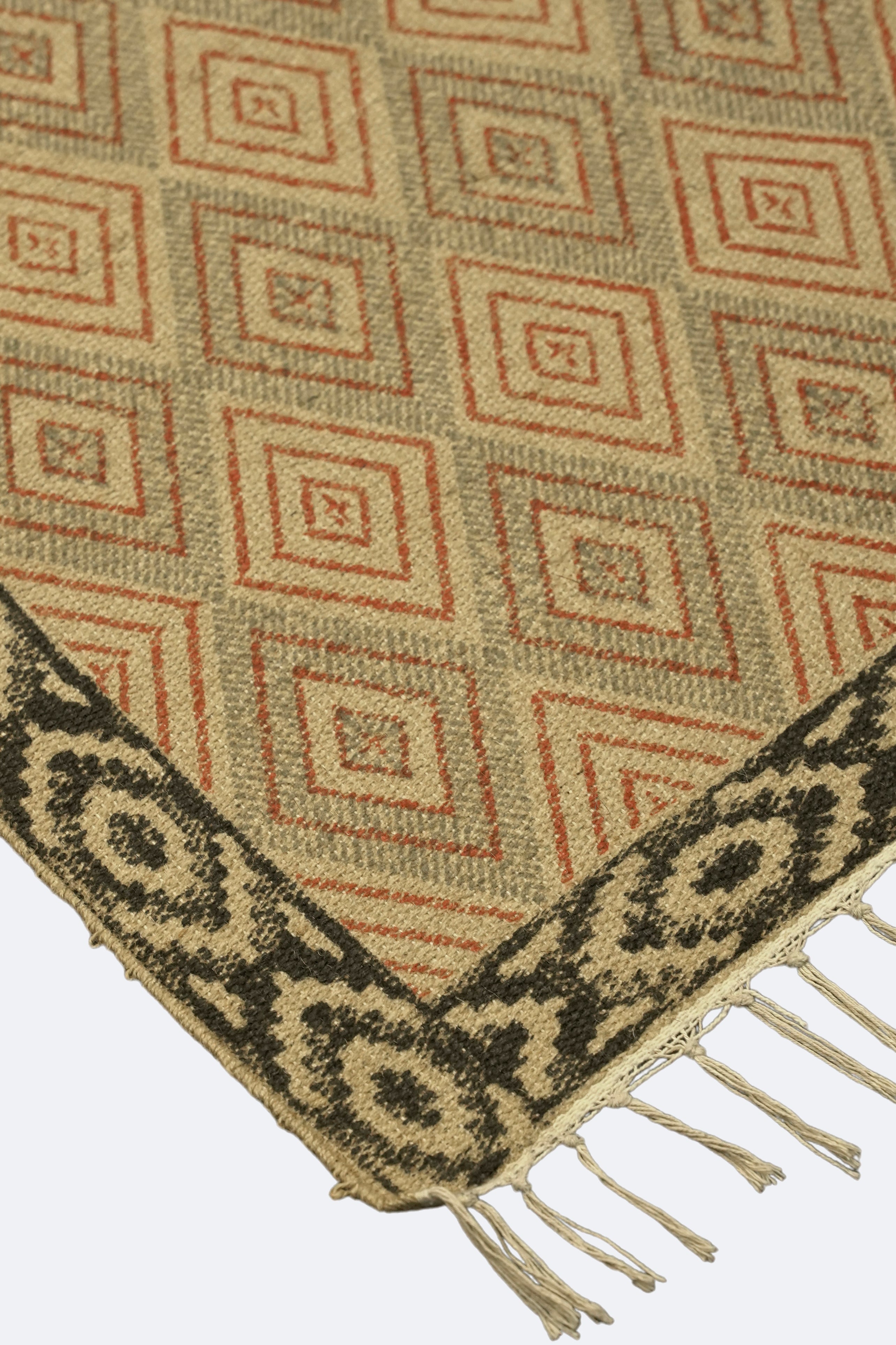 Diamond Block-Printed Jute Rug