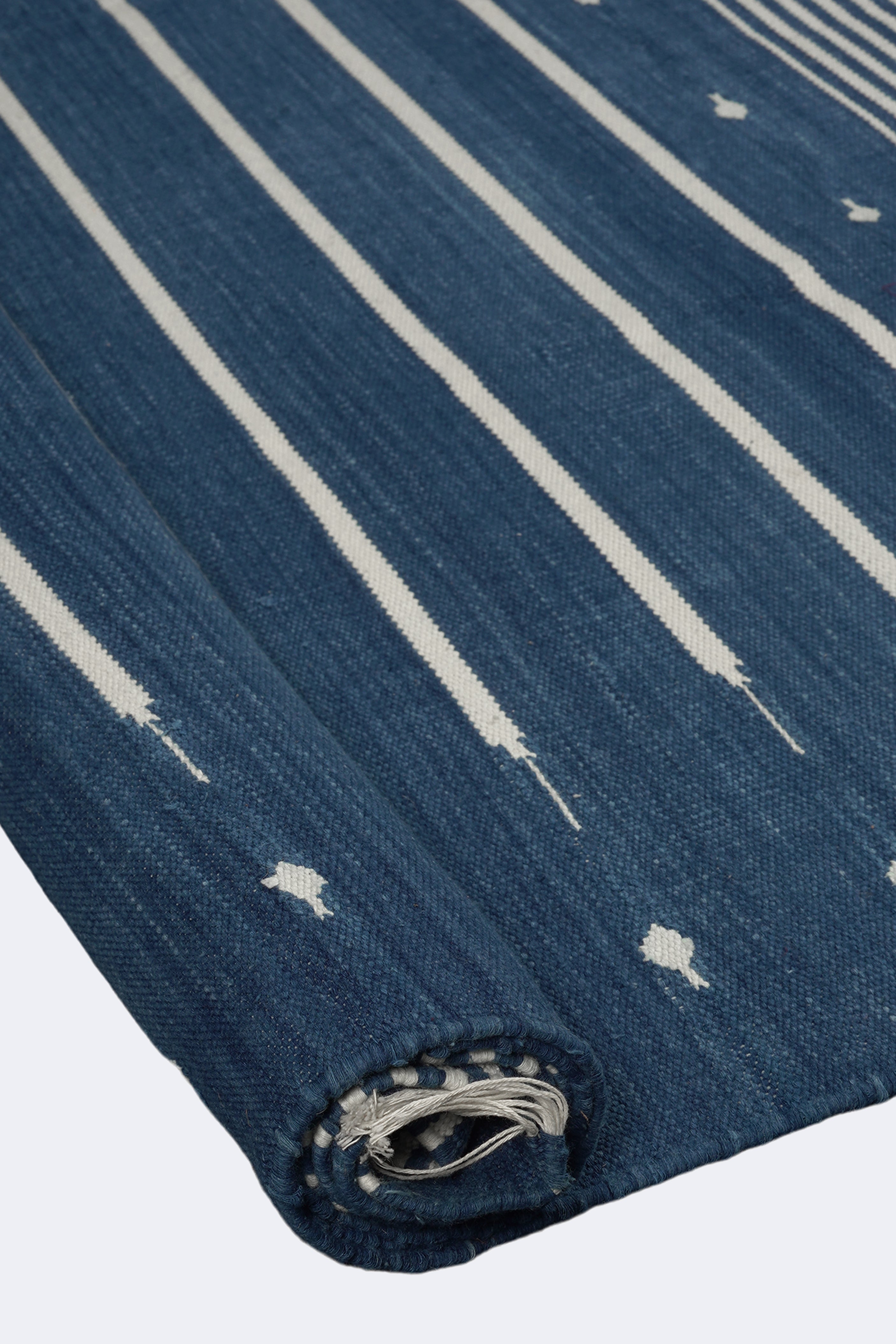 Reversible Blue Striped Handwoven Cotton Rug