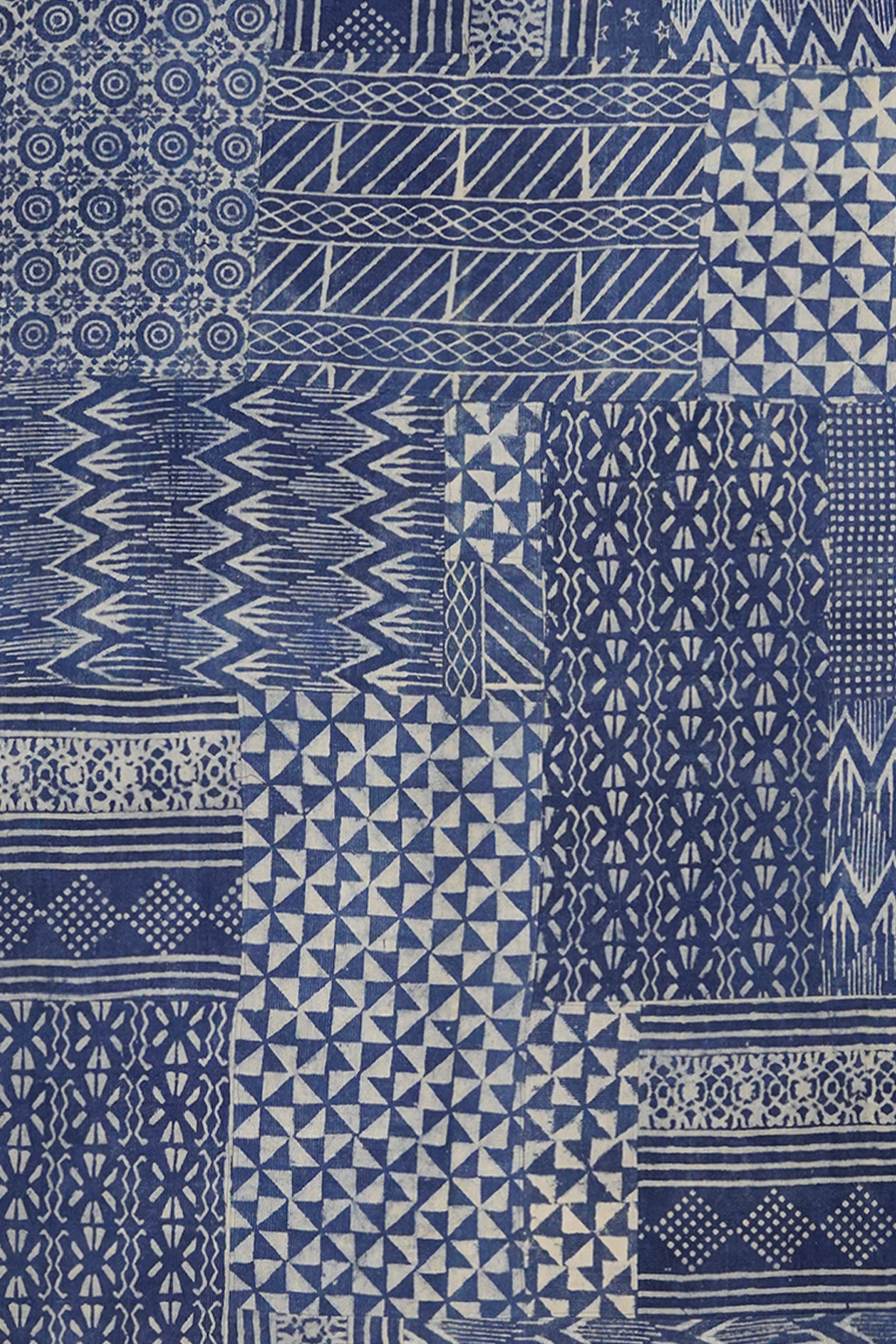 Indigo Geometric Patchwork Handmade Cotton Rug