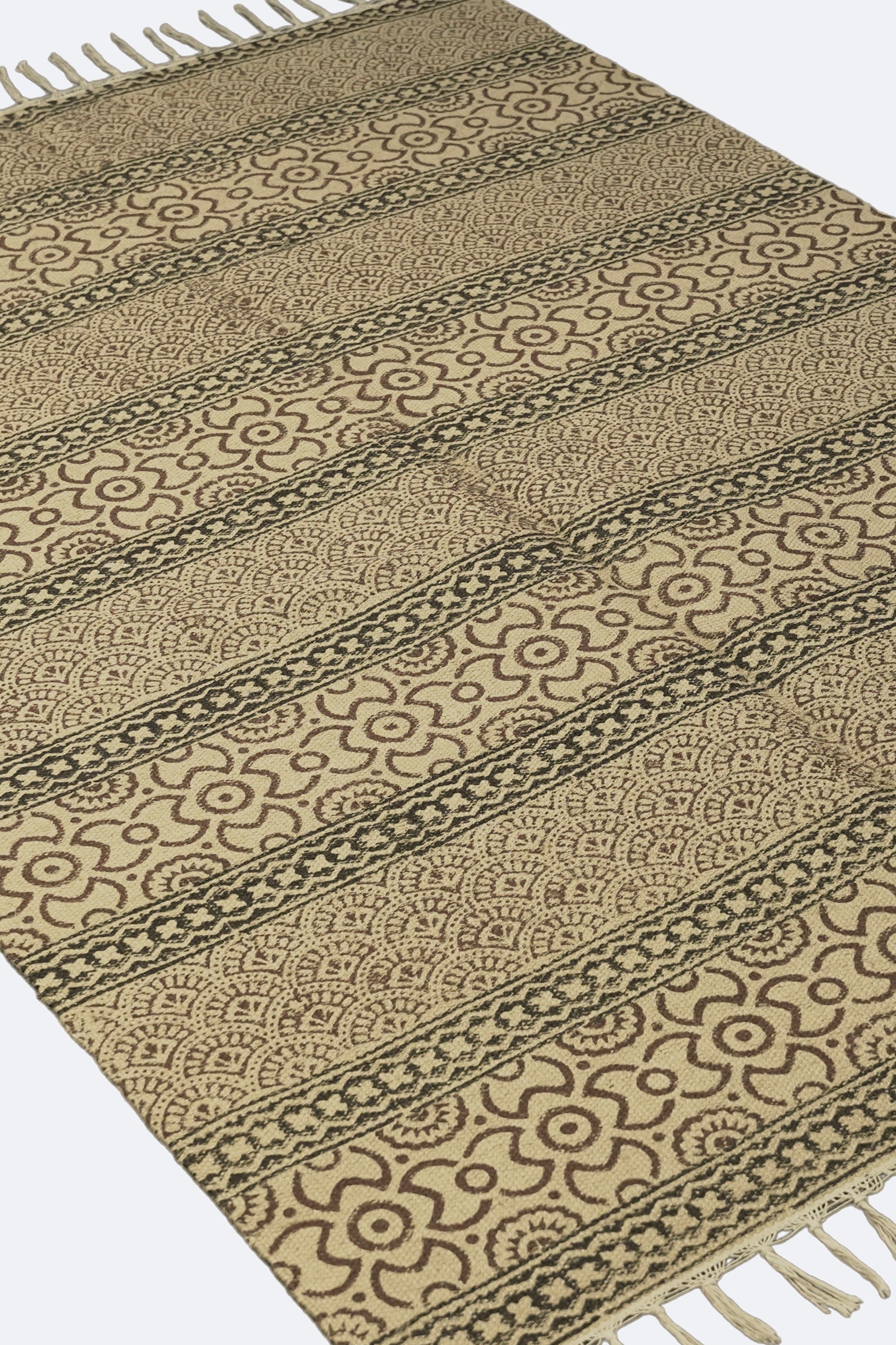 Heritage Stripe Block-Printed Jute Rug – Sand, Brown & Olive