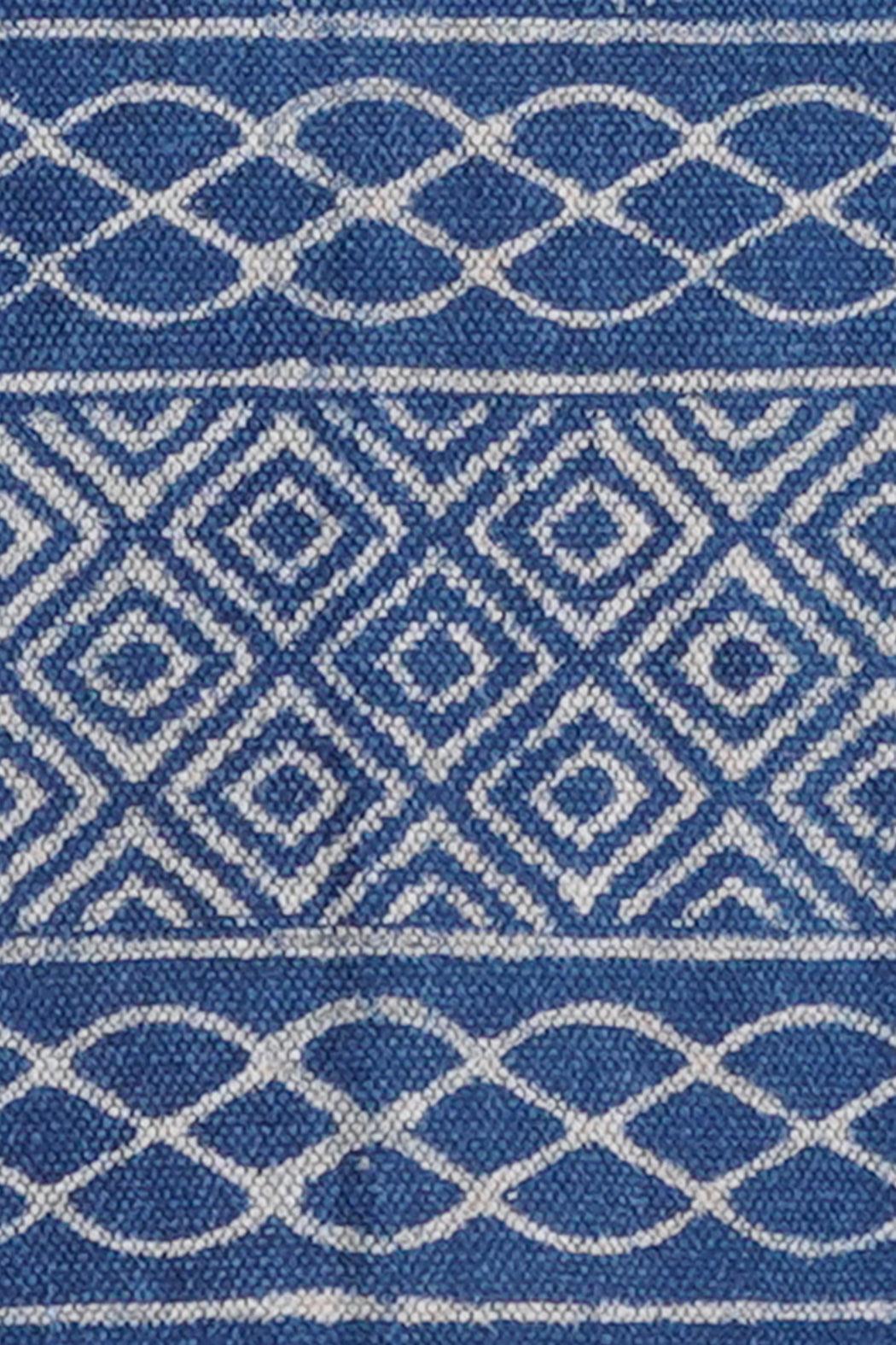 Indigo Diamond Lattice Cotton Printed Rug