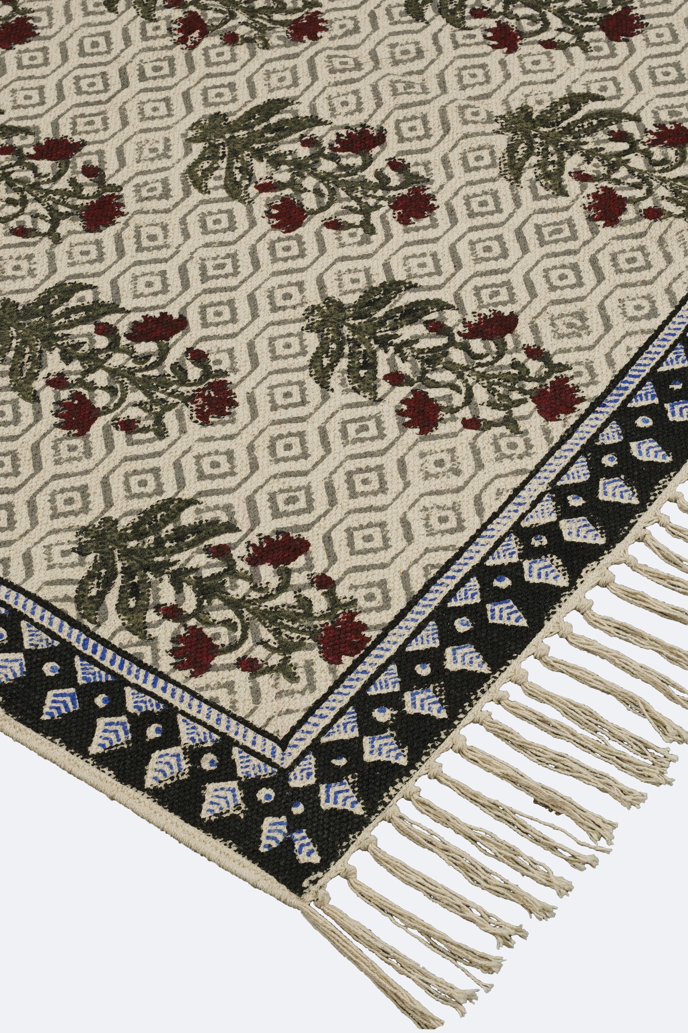 Black Border Mughal Boota printed Rug