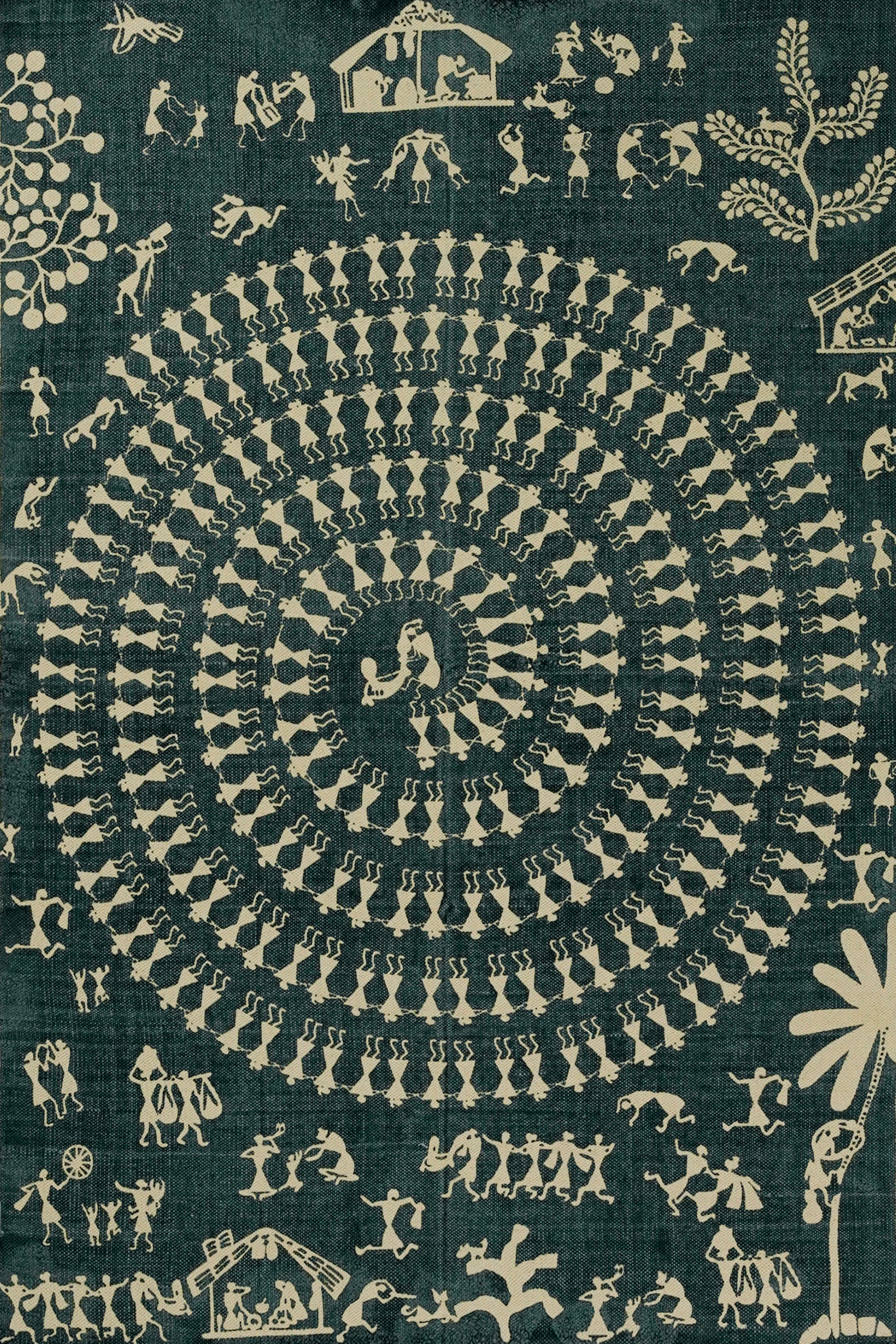 Tribal Circle Screen Printed Rug – Blue