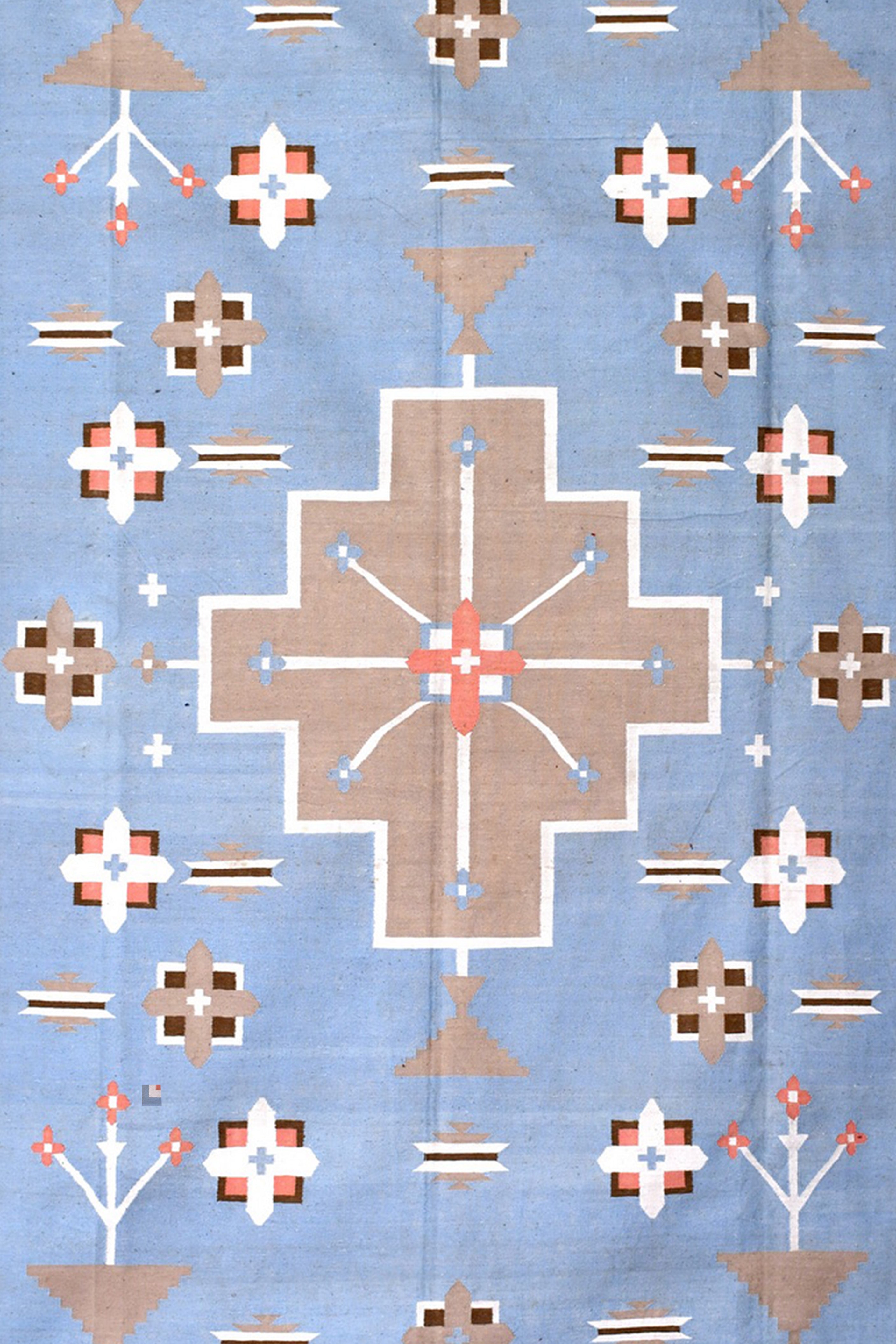 Blue & Coral Geometric Reversible Handwoven Cotton Rug
