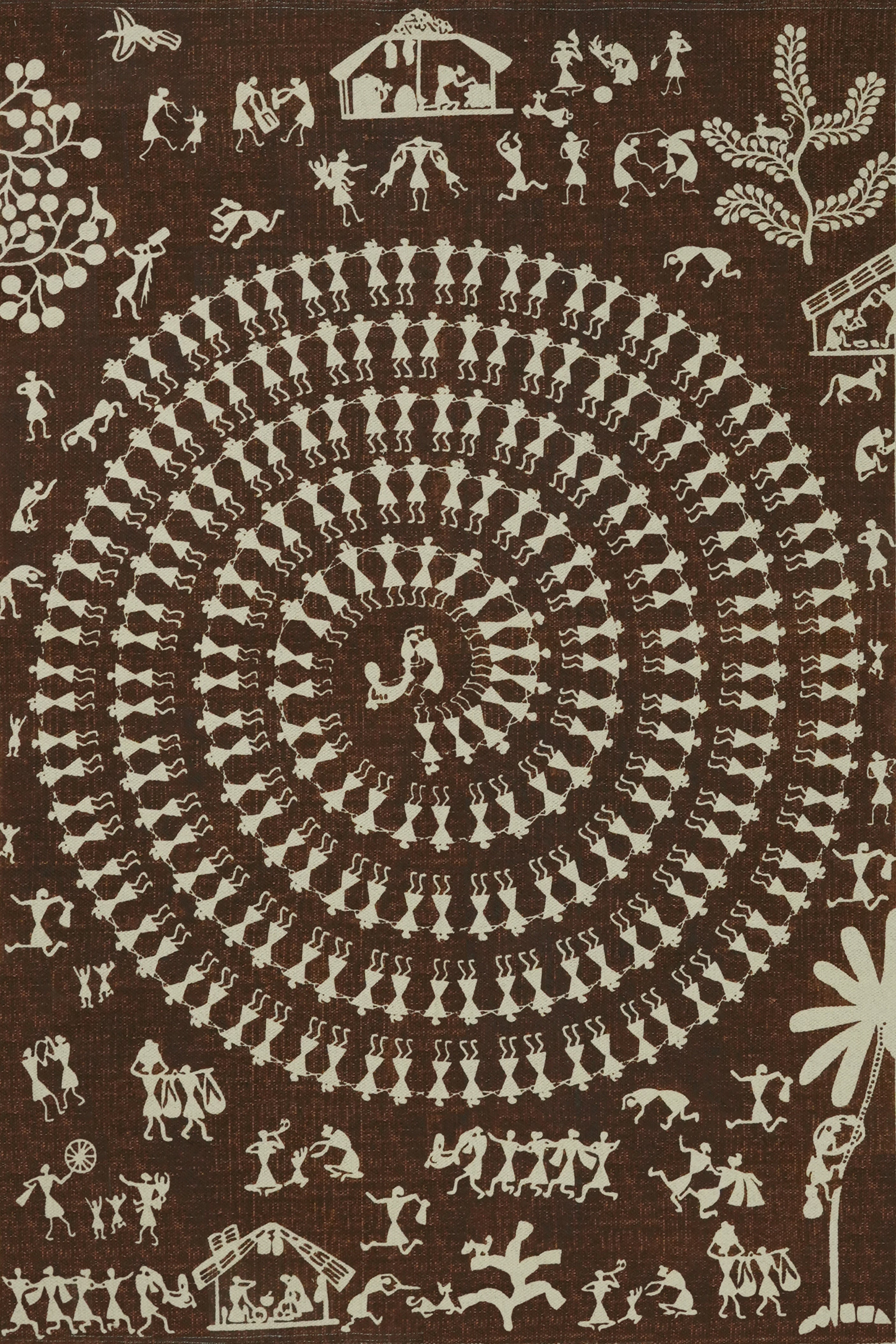 Tribal Circle Screen Printed Rug – Brown