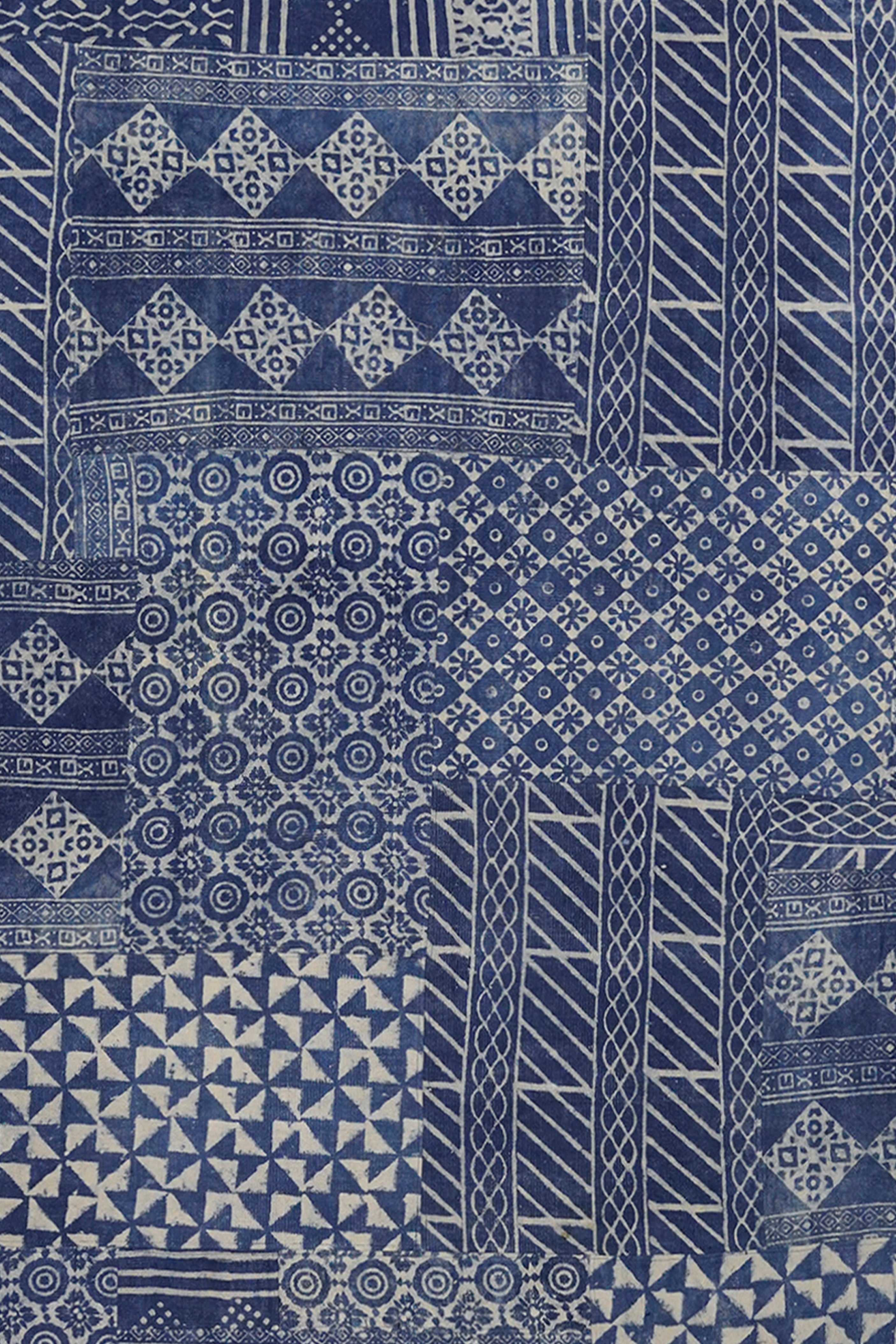 Indigo Block Print Patchwork Handmade Cotton Rug