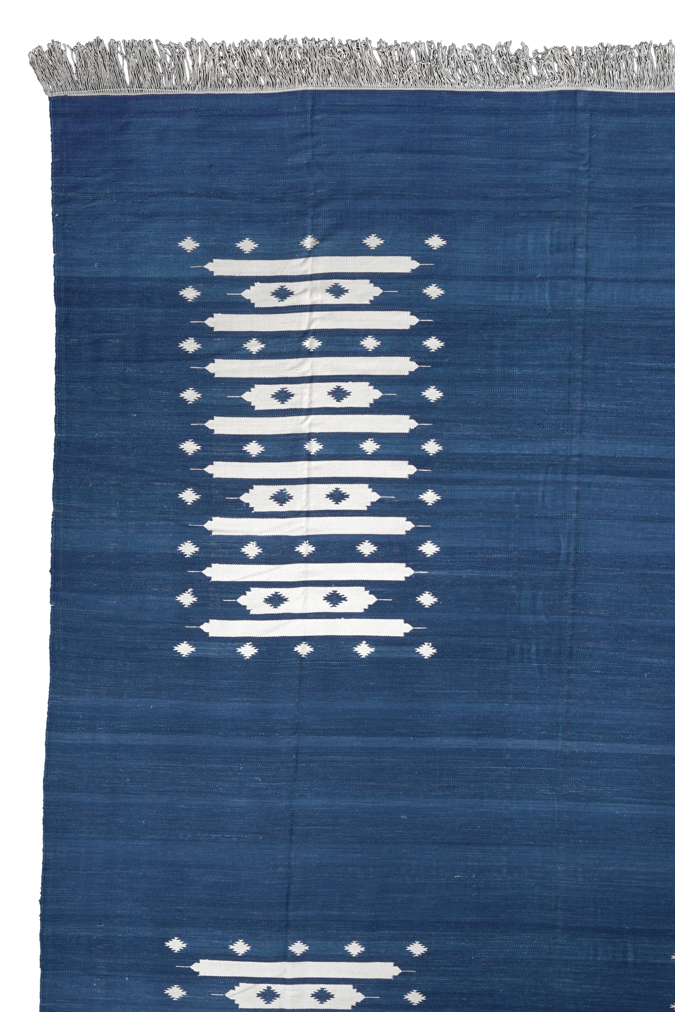 Indigo Geometric Handwoven Reversible Cotton Rug