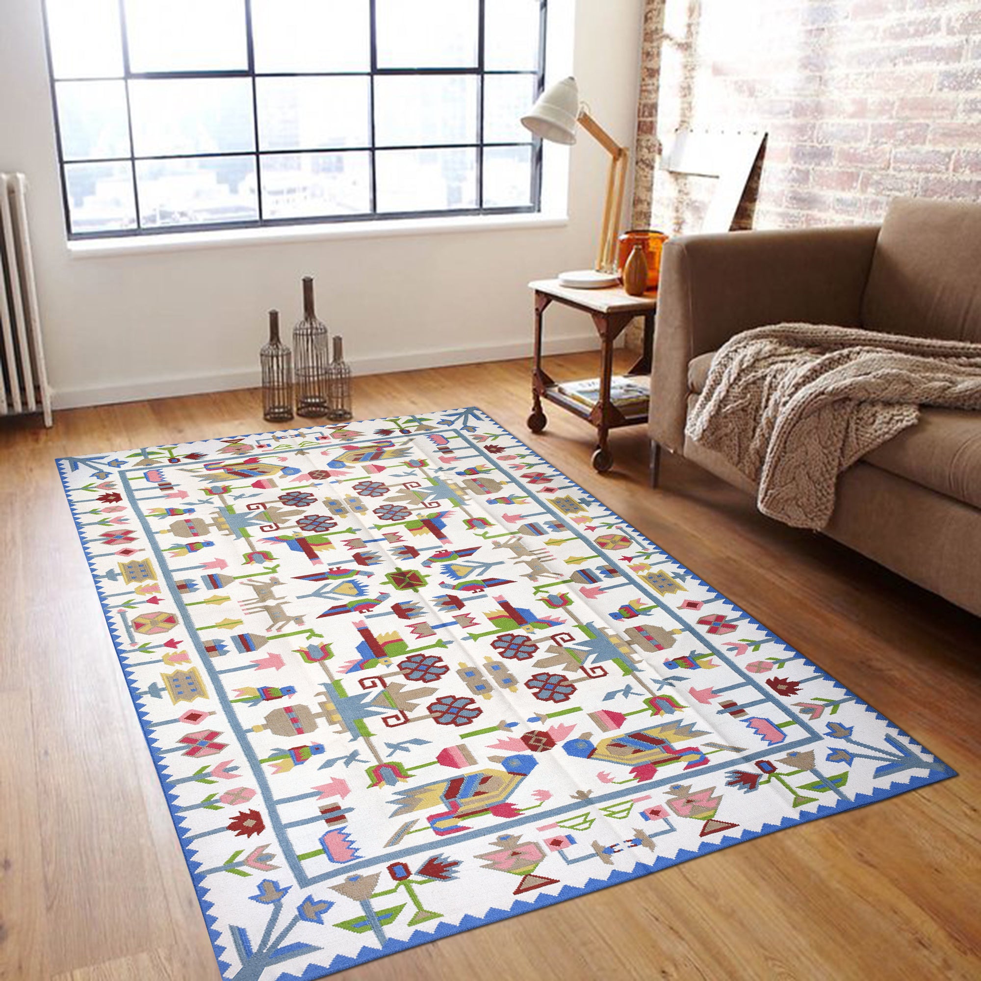 Handwoven Wool Rug – Safari Pictorial Dhurrie in Multicolor