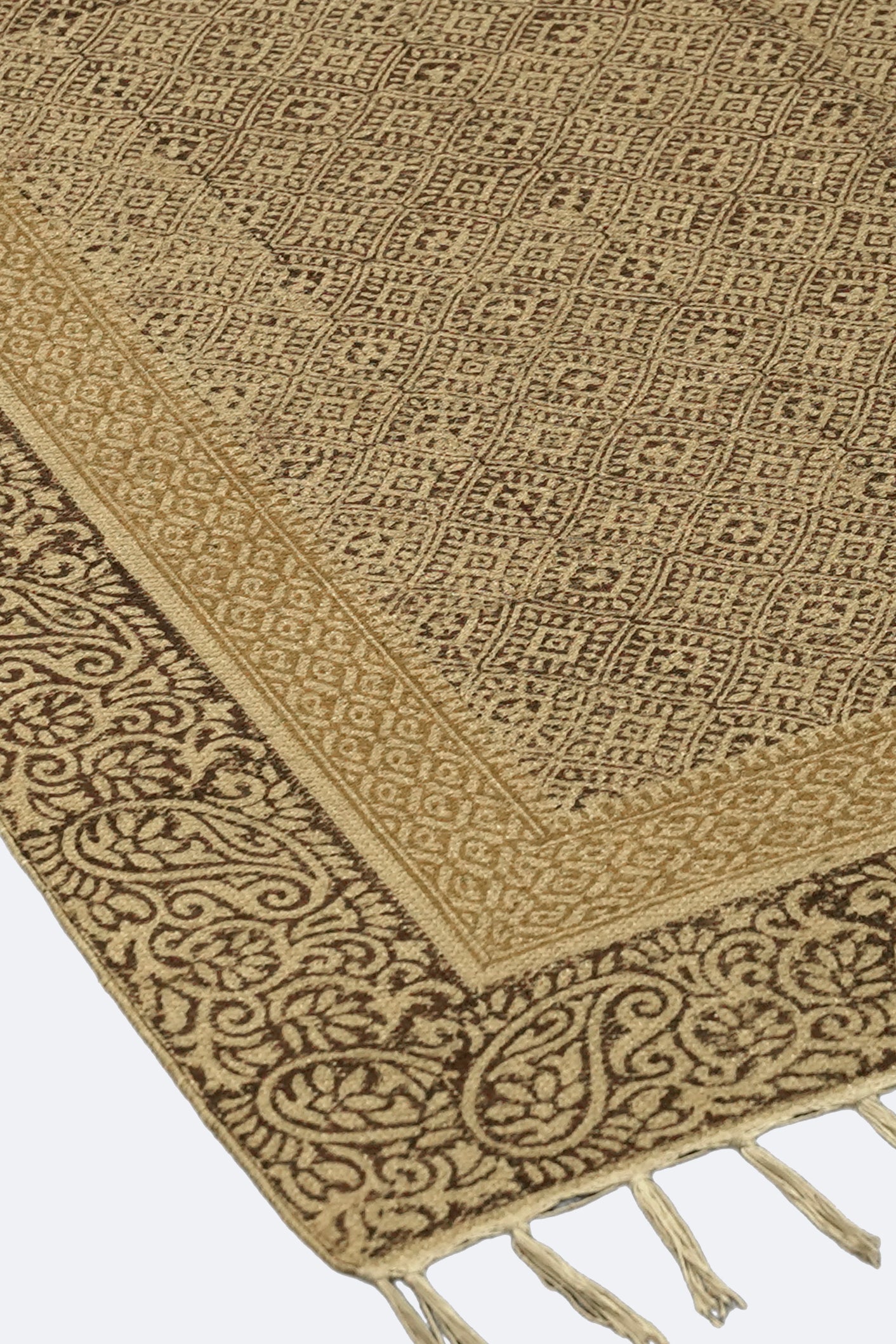 Paisley Border Block-Printed Jute Rug