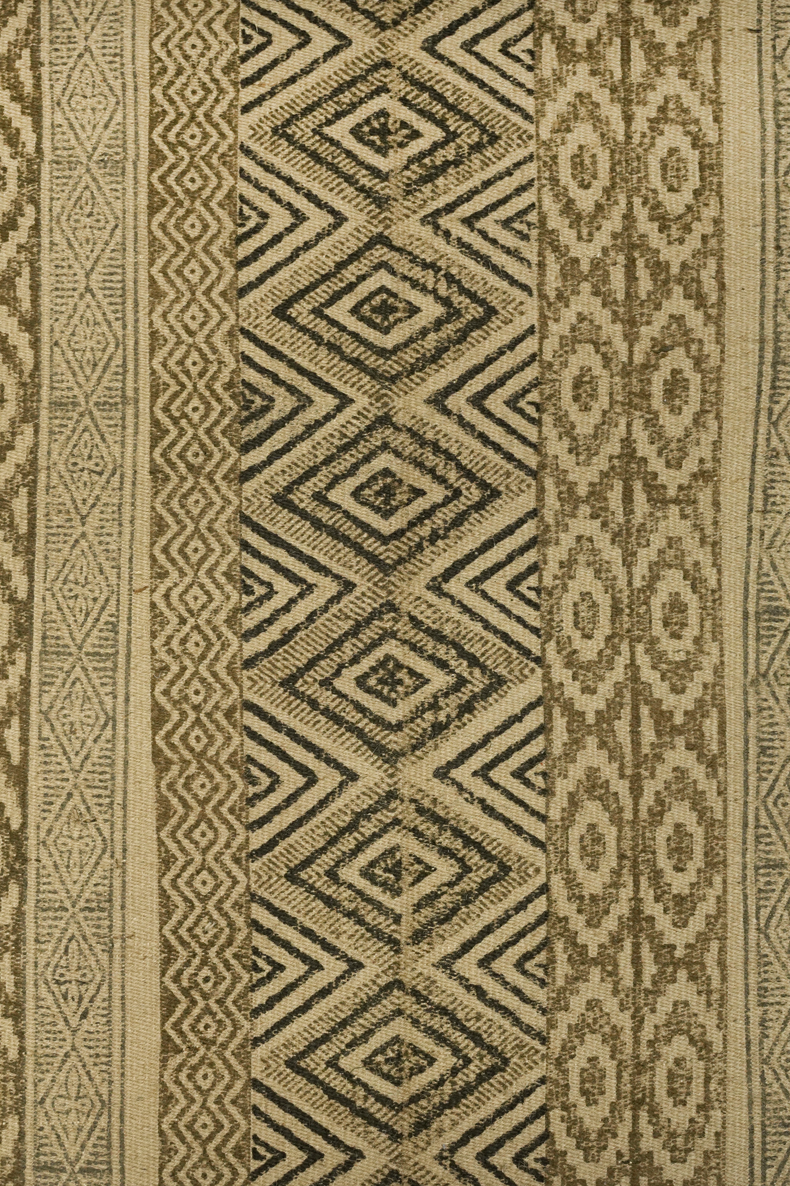 Geometric Stripe Block-Printed Jute Rug – Sand & Black