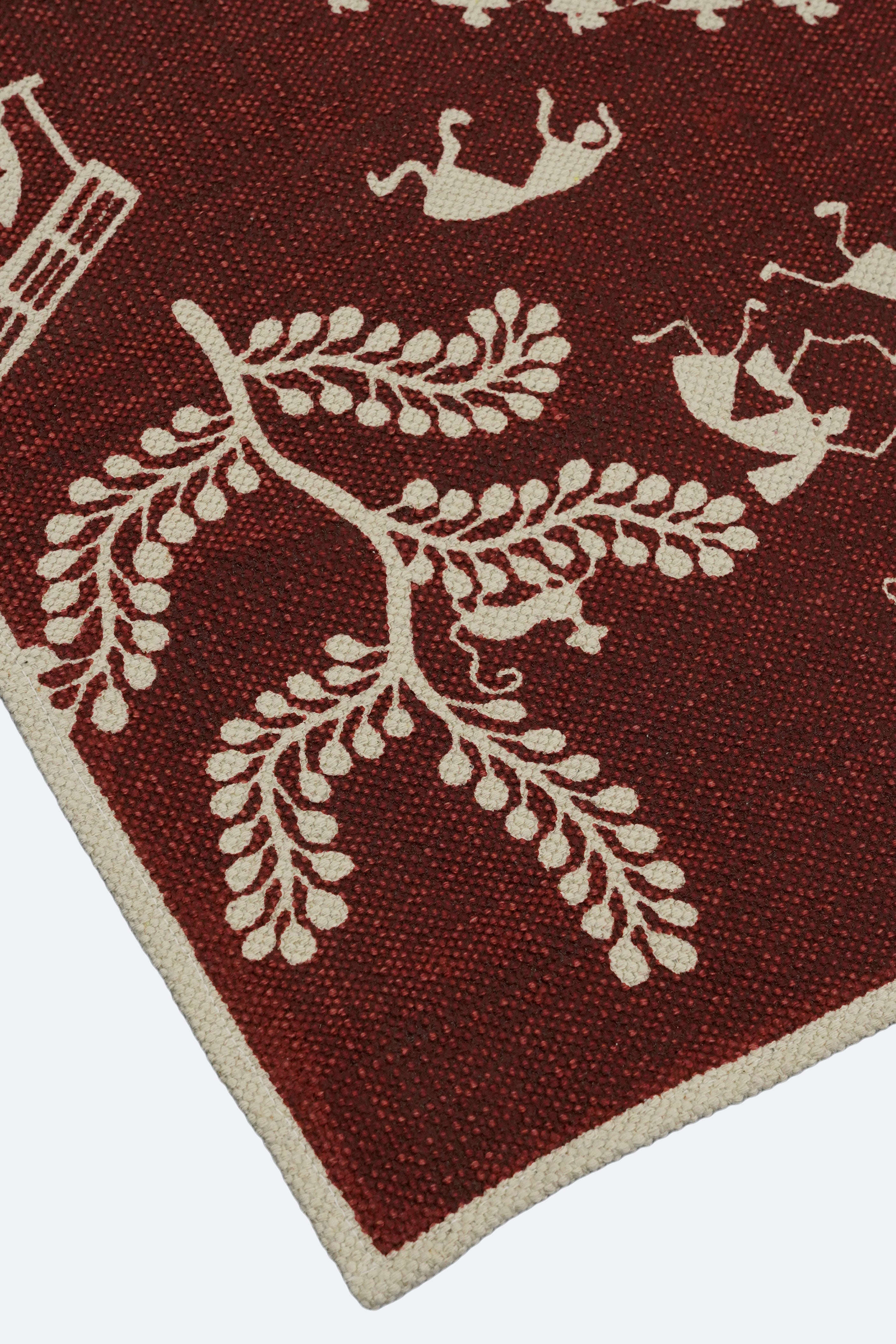 Tribal Circle Screen Printed Rug – Rust