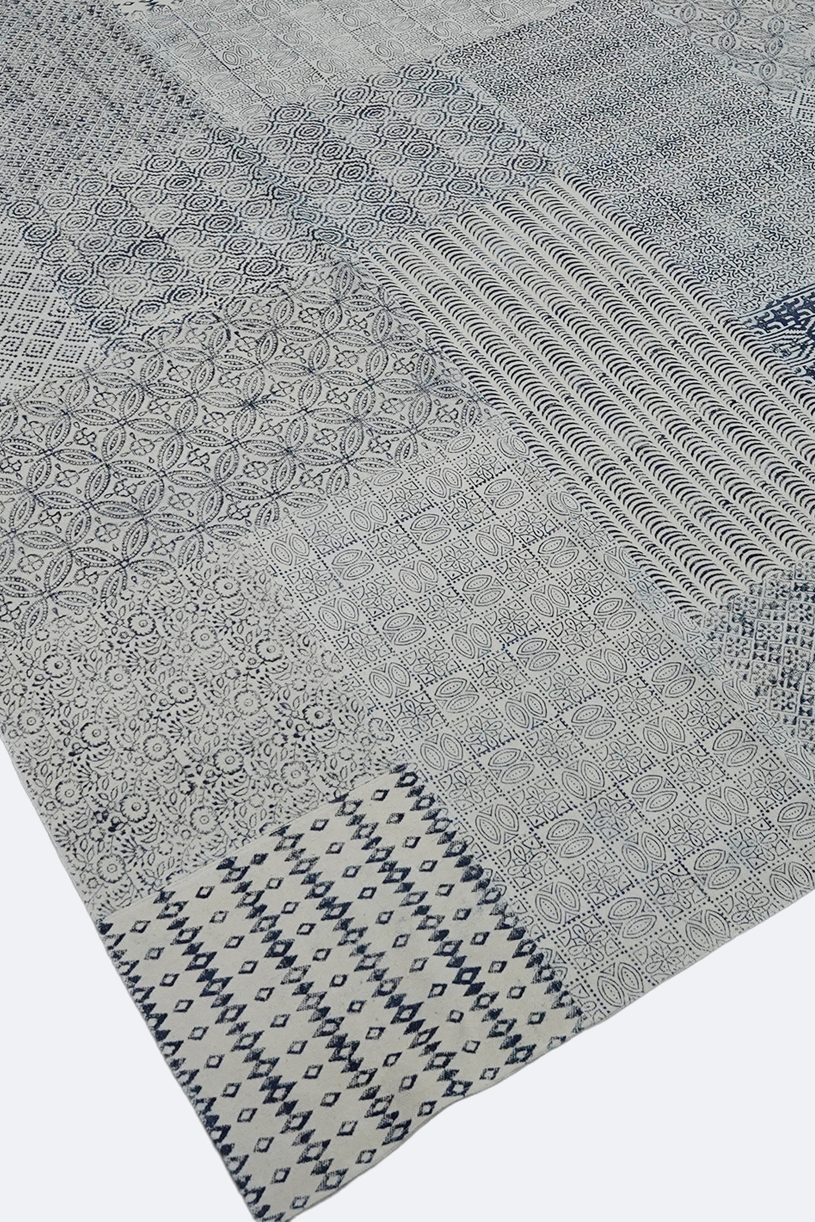 Indigo Mosaic Handmade Cotton Patchwork Rug