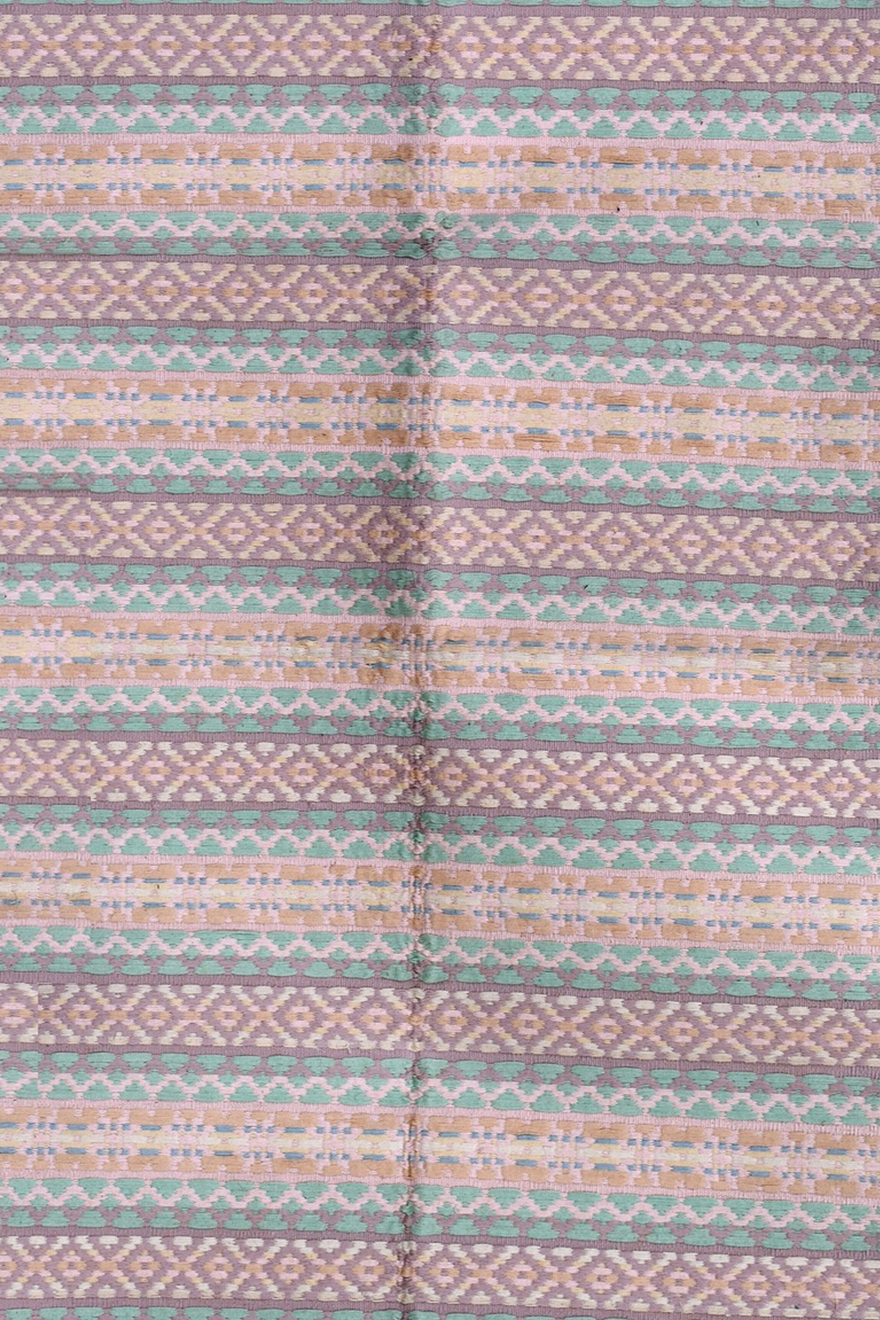 Soft Geometric Handwoven Reversible Cotton Rug in Mint & Lilac