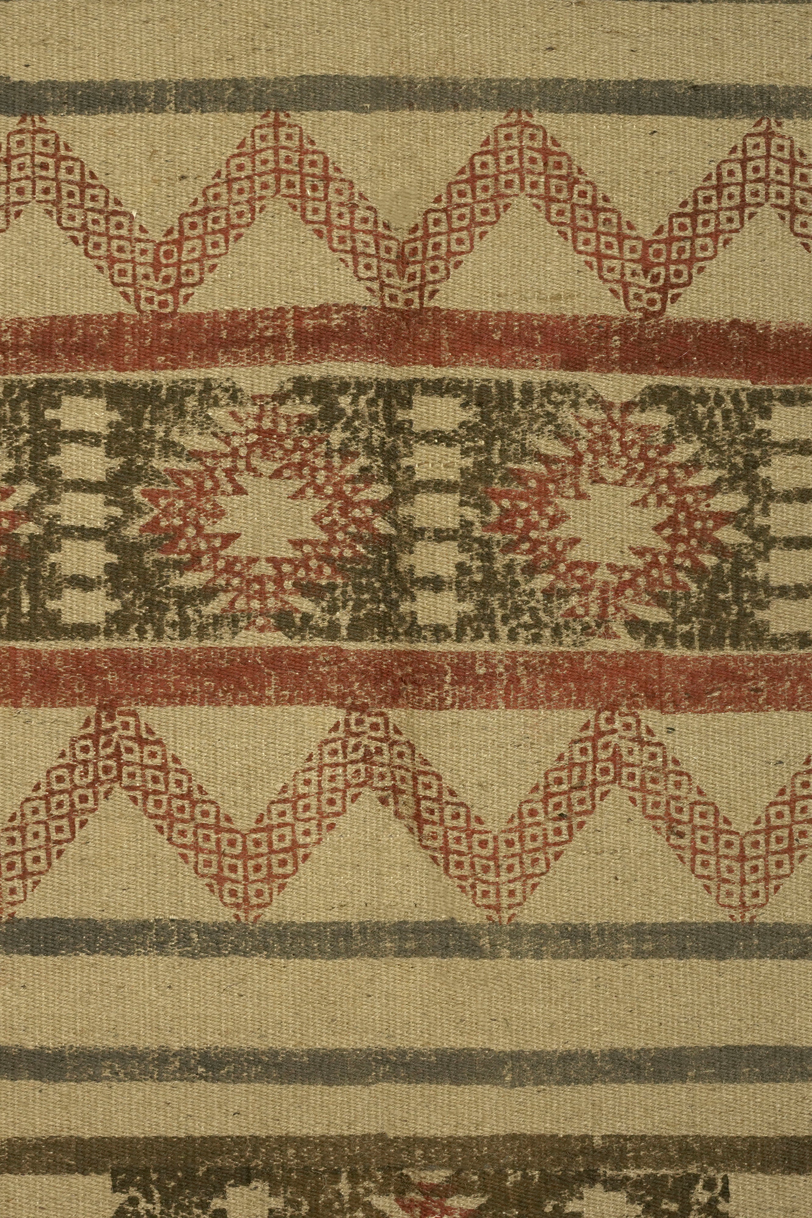 Tribal Motif Block-Printed Jute Rug – Rust, Olive & Sand