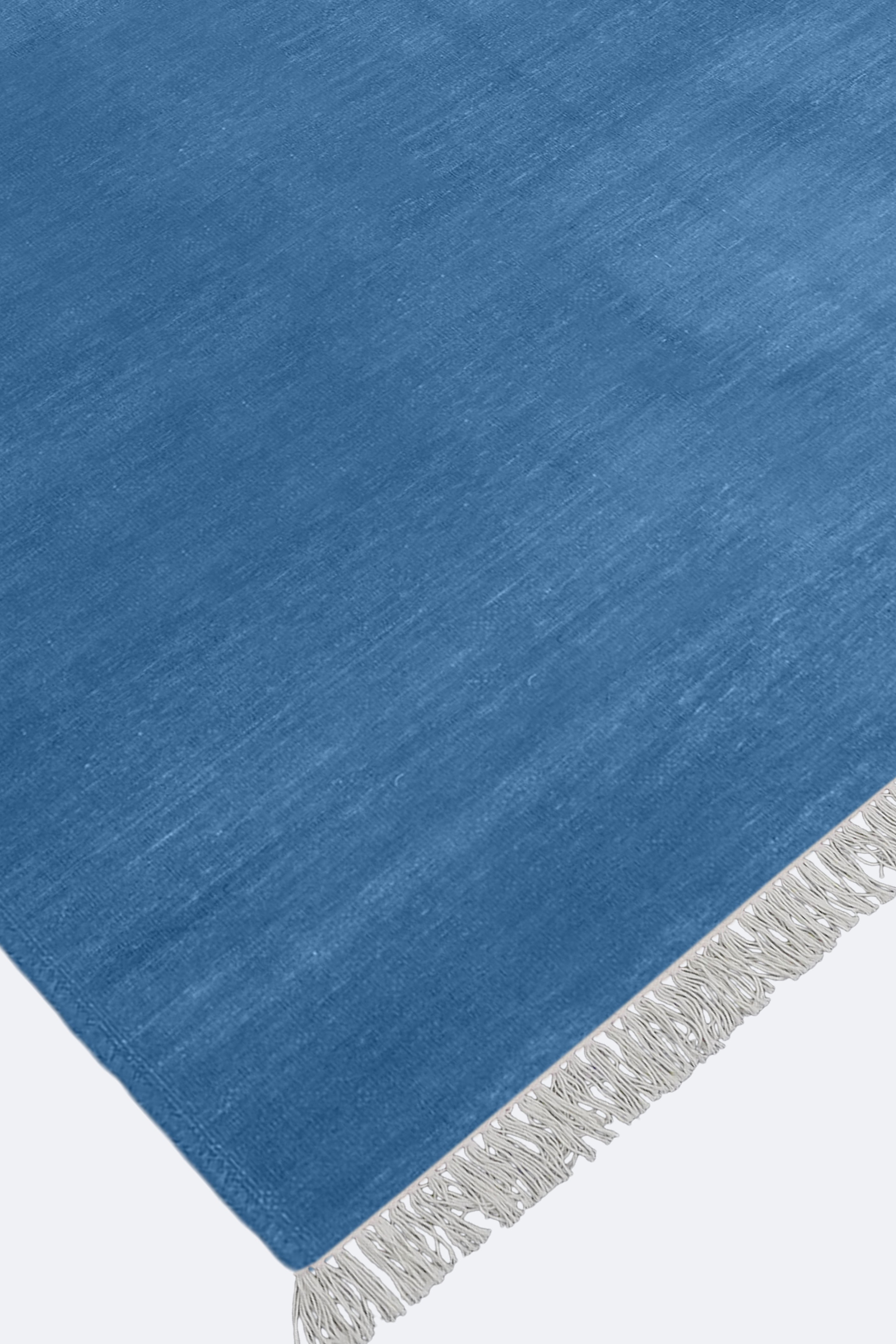 Solid Sapphire Blue Handwoven Reversible Wool Rug