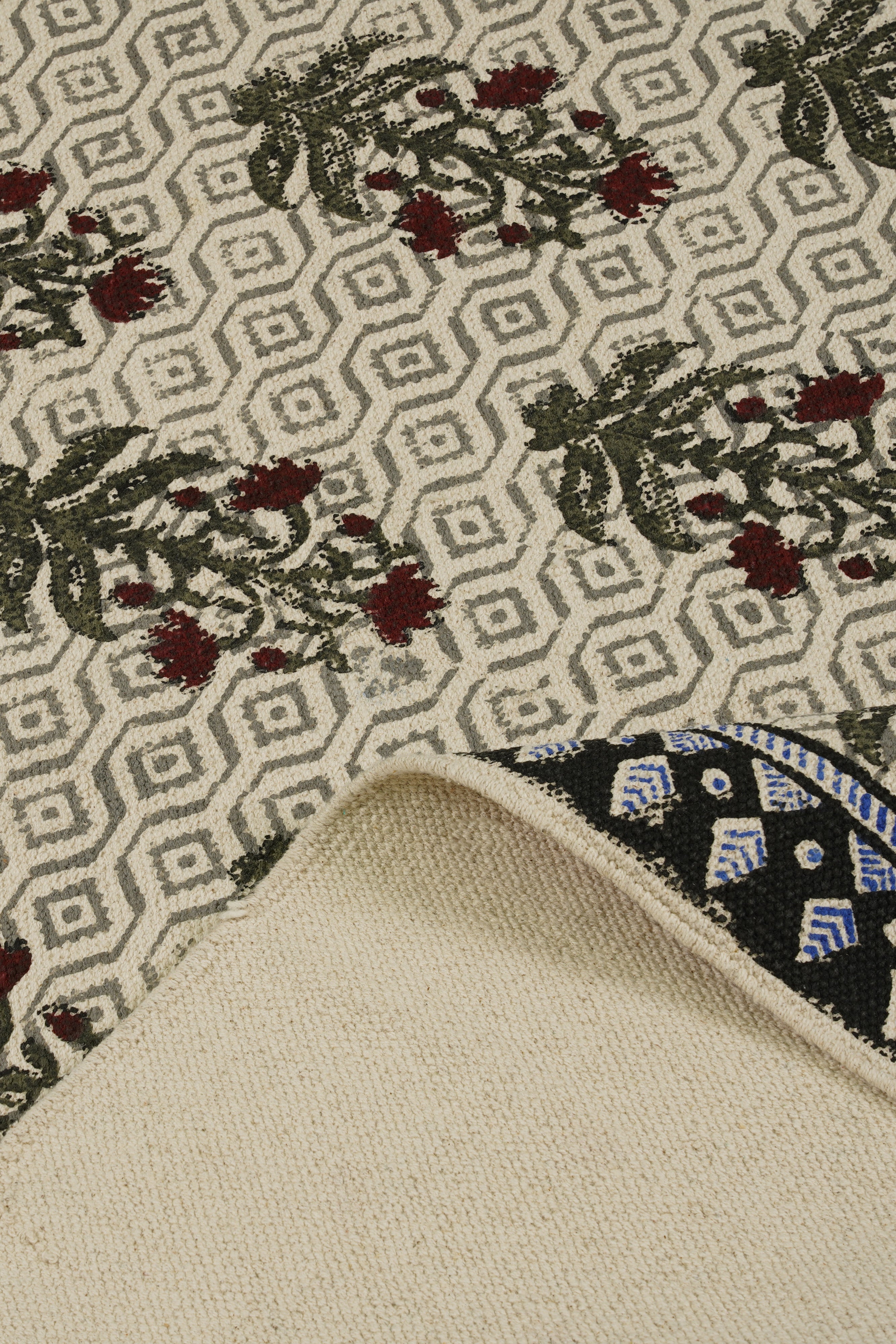 Black Border Mughal Boota printed Rug