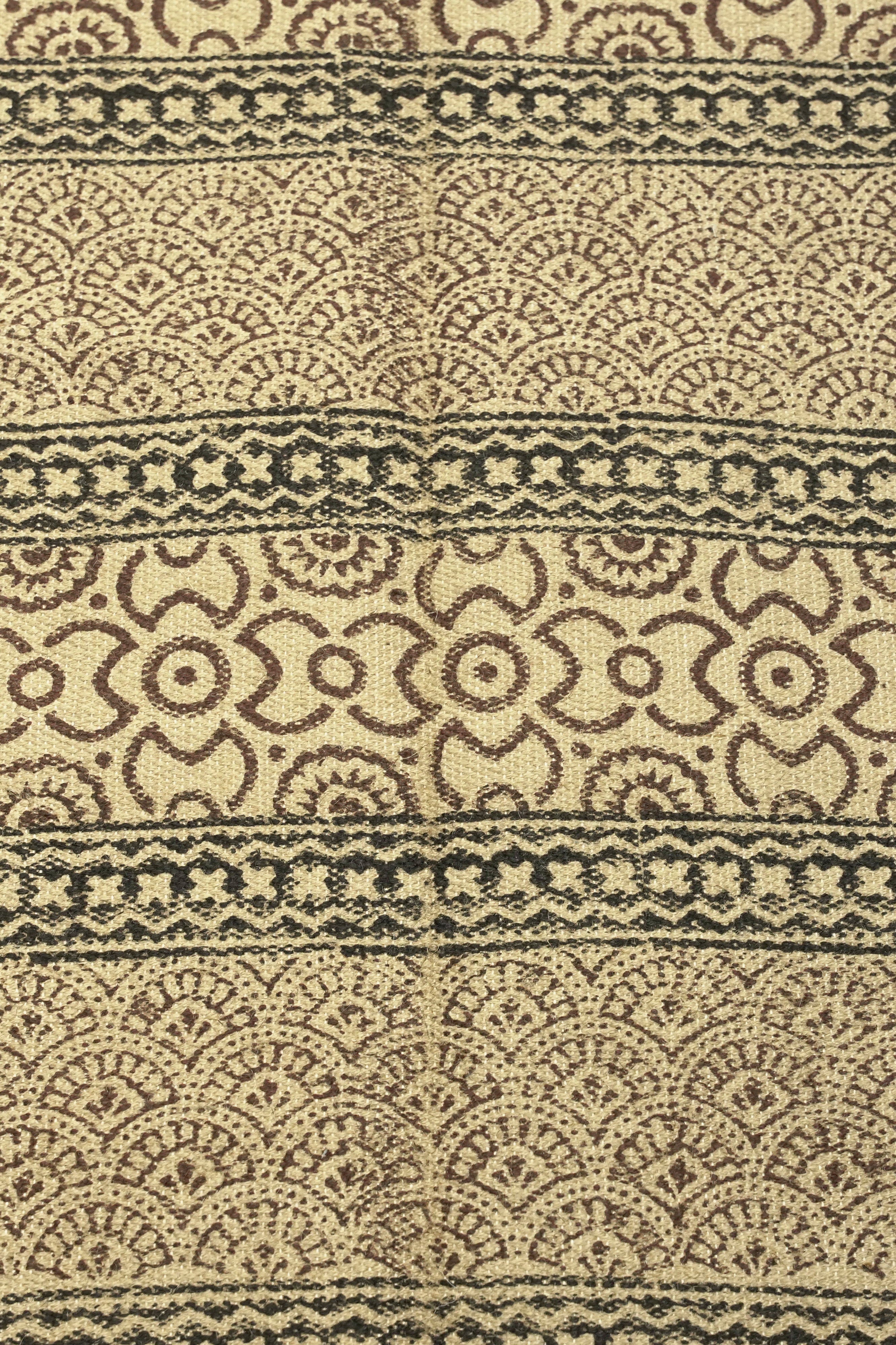 Heritage Stripe Block-Printed Jute Rug – Sand, Brown & Olive