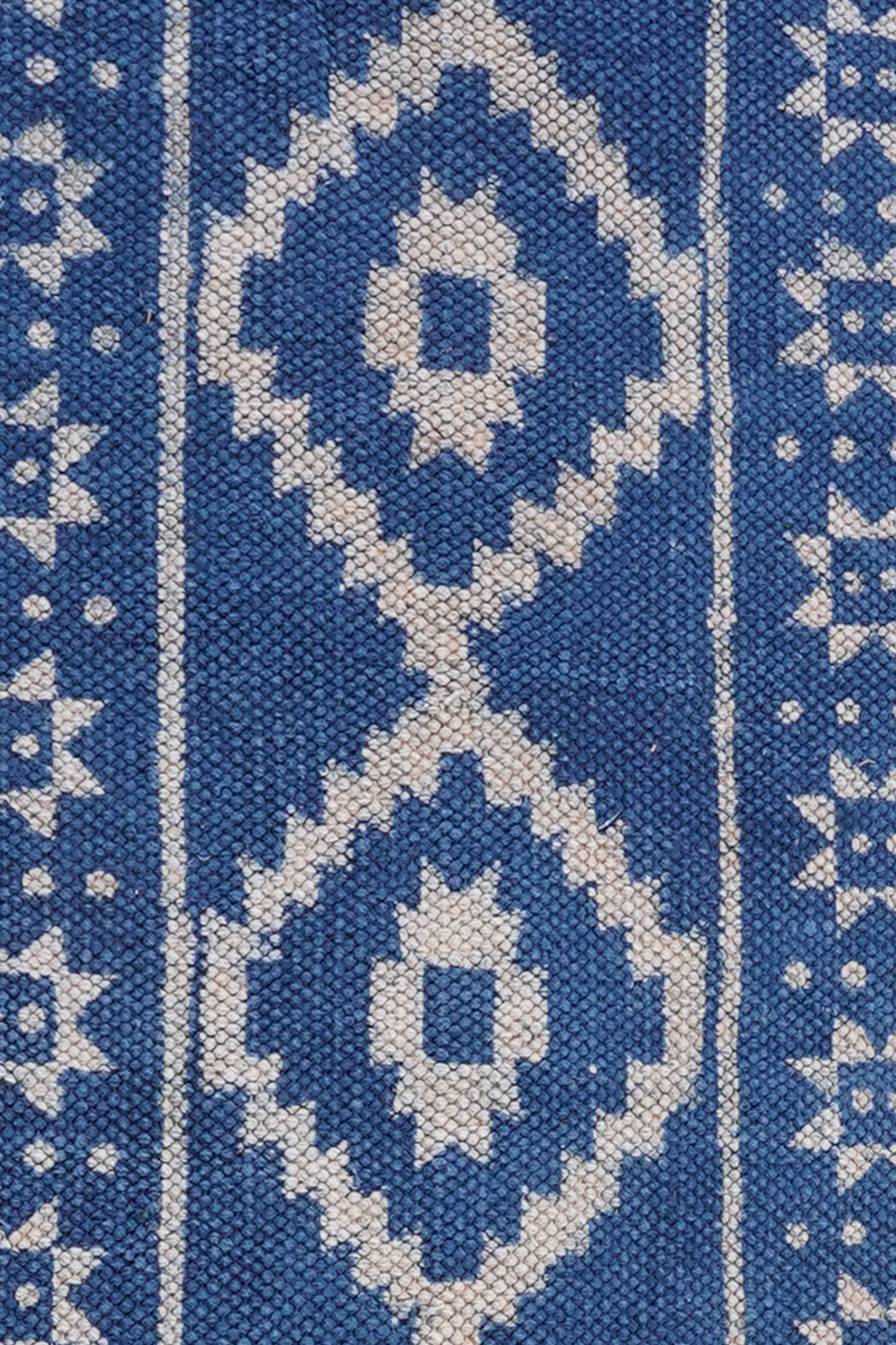 Indigo Diamond Frame Block Printed Rug