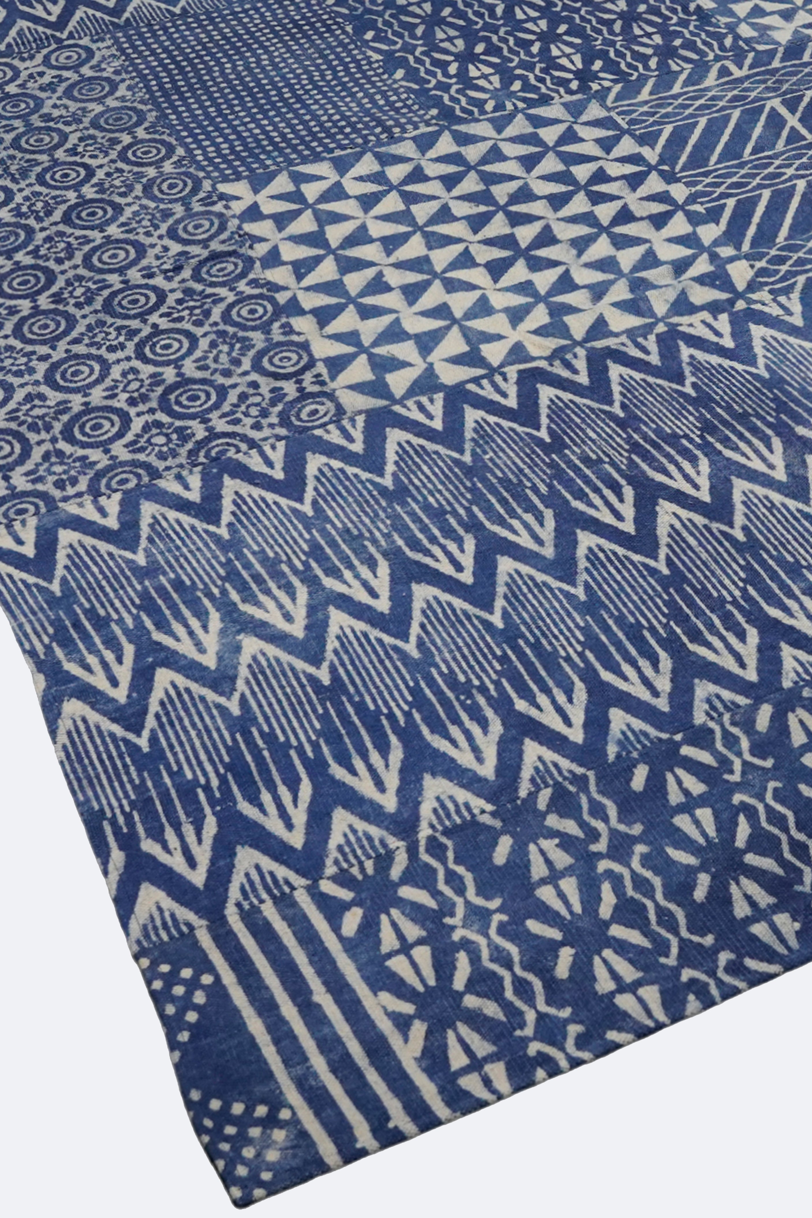 Indigo Geometric Patchwork Handmade Cotton Rug