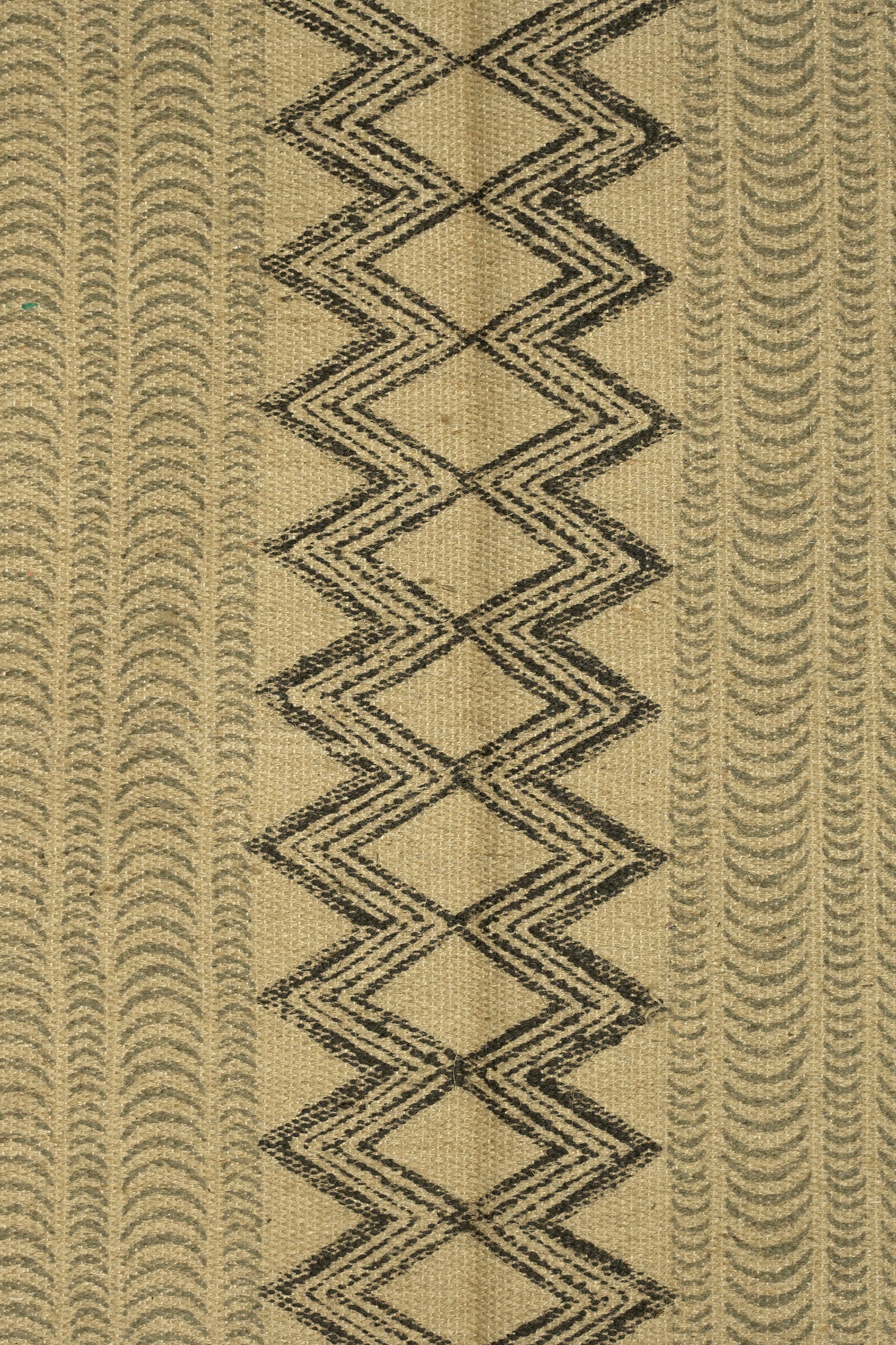 Chevron Stripe Block-Printed Jute Rug – Sand & Black